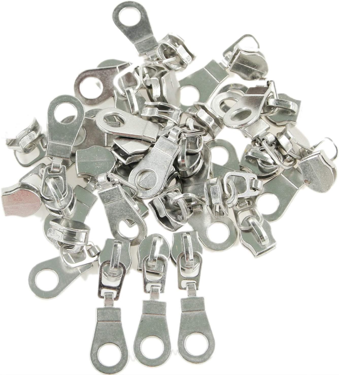 Leekayer #5 Silver Metallic Nylon Coil Zippers by The Yard Bulk 10 Yards White Tape with 25pcs Silver Sliders for DIY Sewing Tailor Craft Bag(White)