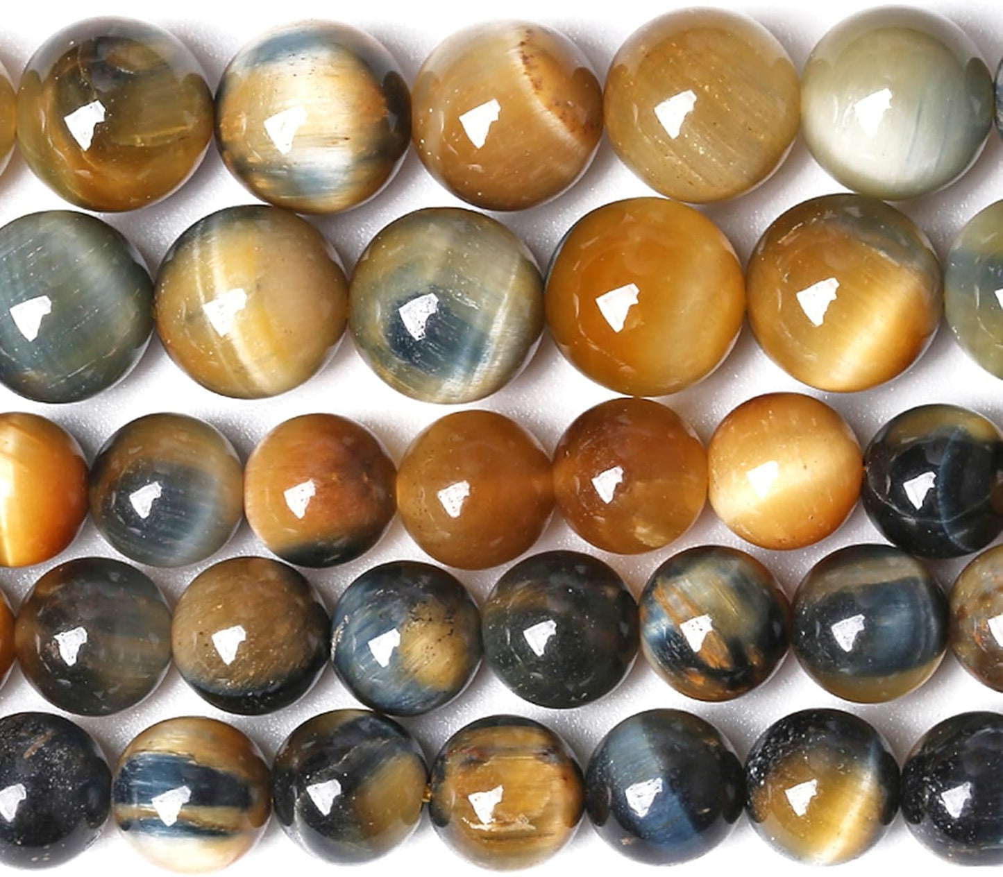 10MM Dream Blue Tiger Eye Stone Beads Natural Gemstone Round Loose Beads for Jewelry Making Bracelet Necklace 72pcs 2 Strands 32"