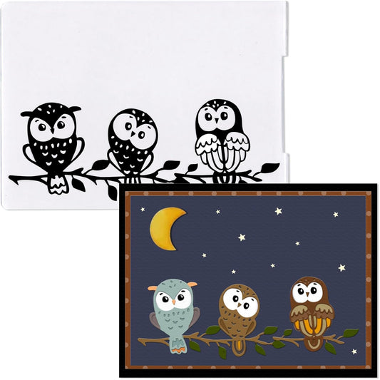 Threetols 3-D Textured Impressions Embossing Folder, Owl Background Embossing Folder for Card Making, Fall Branch Frame DIY Plastic Scrapbooking Photo Album Card Paper DIY Craft Decor Template Mold