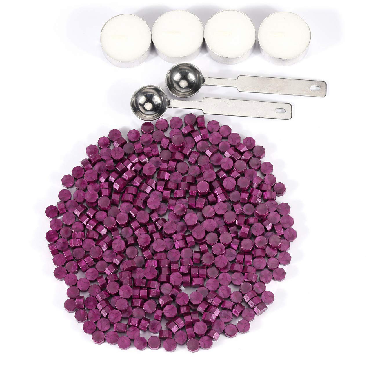 Yoption 360 Pcs Purplish Red Sealing Wax Beads Set for Wax Seal Stamp with Candles and Melting Spoon