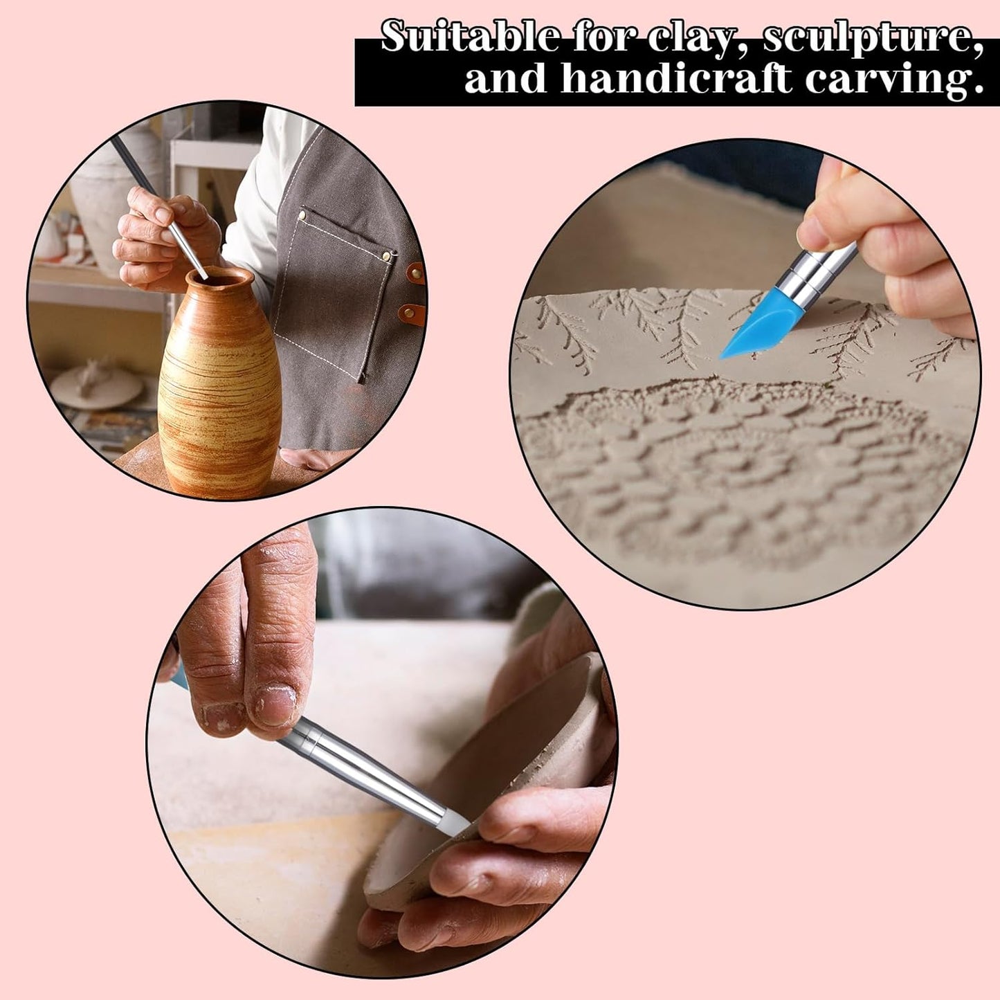 15PCS Silicone Clay Sculpting Tool, Pottery Tools Modeling Dotting Tool Resin Stippling Embossing Tools for DIY Crafts, Modeling, Nail, Painting, Embossing, Sculpting Pottery