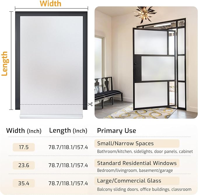 LUTE Window Privacy Film, Frosted Glass Window Film for Bathroom, Static Cling Removable Heat Control Glass Coverings, Non Adhesive Opaque Door Sticker for Home Office (Pure, 35.4" x 78.7")