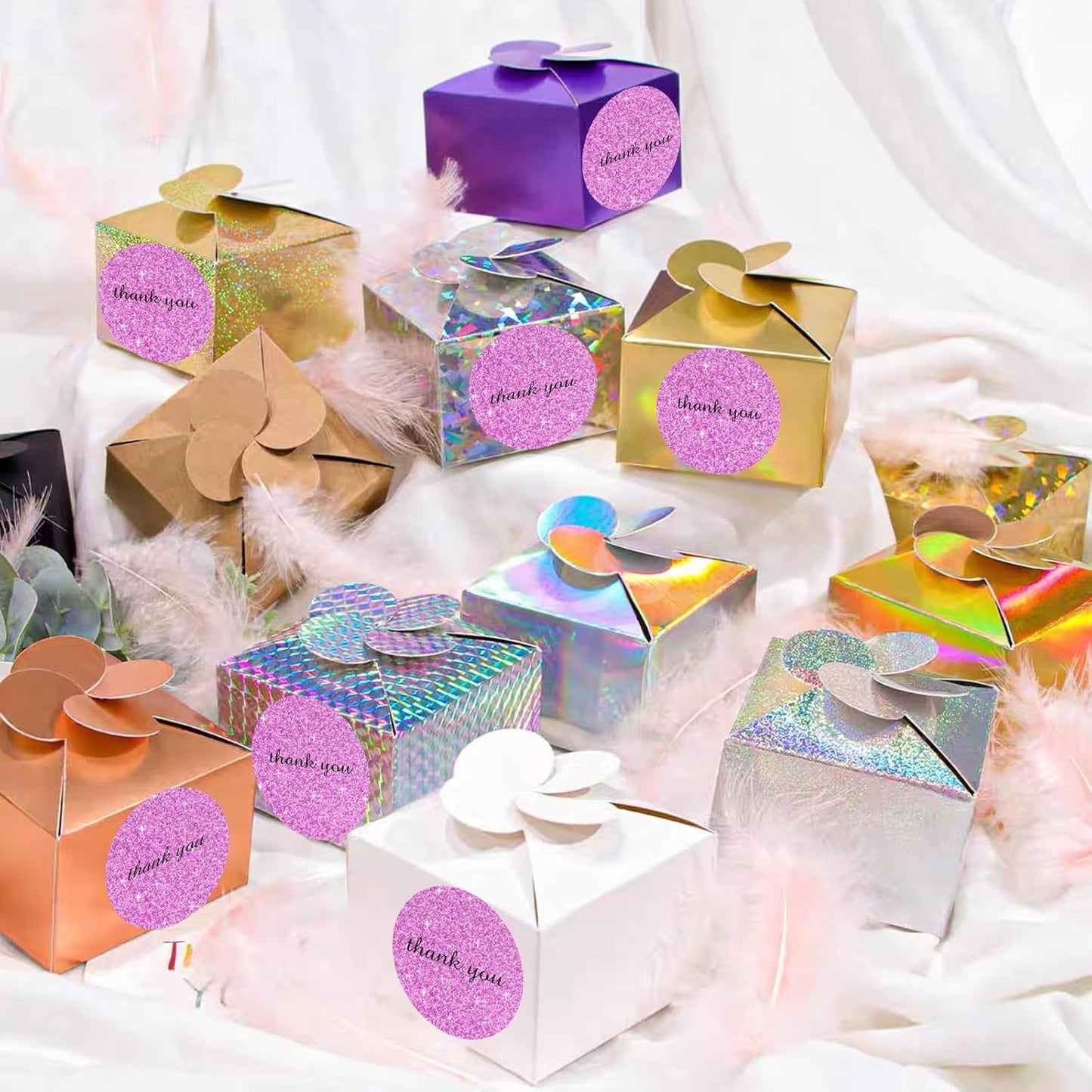 3" Holographic Thermal Label Stickers, Round Direct Thermal Label Stickers, Glitter Thermal Printer Sticker Labels for Gift Wrapping, Self-Adhesive Custom Logo Design- Glitter Pink