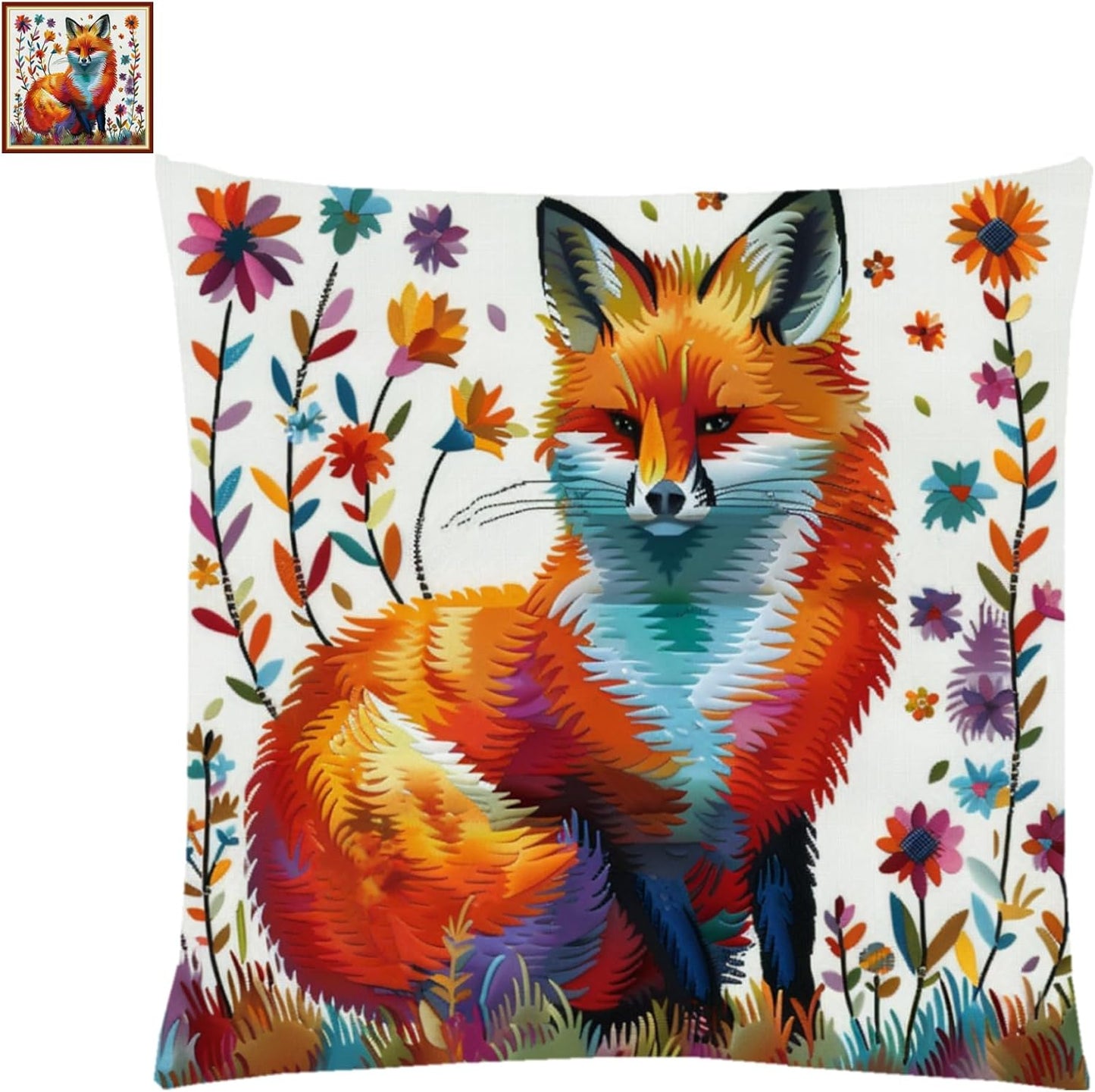 Fanxvivy Stamped Cross Stitch Kits for Adults Beginners Pillow Needlepoint Kit with Embroidery Pattern Needlework Kit Prestamped Stitches Kit 11CT Cross Stitching-Colorful Fox 18x18 inch