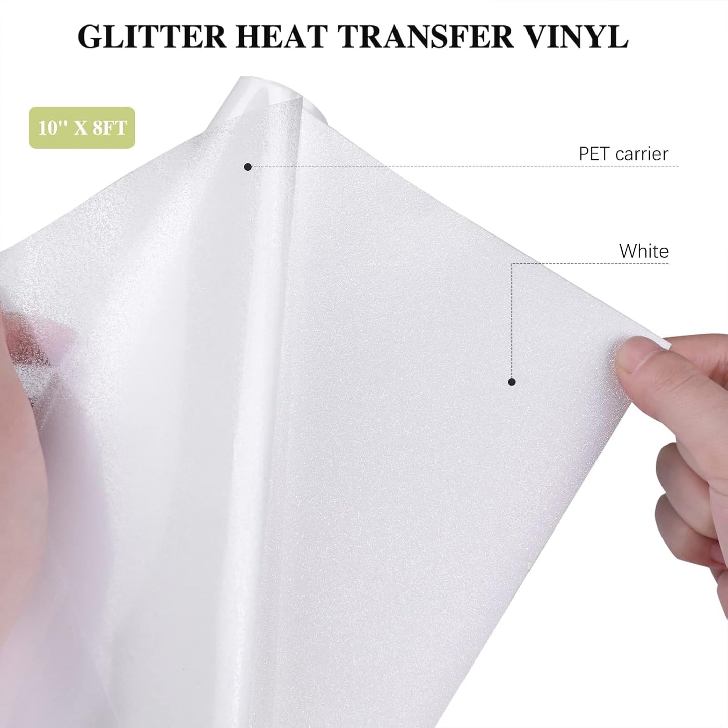 HTVRONT White Glitter HTV Vinyl - 10" x 8ft Heat Transfer Vinyl for T Shirts, Glitter Iron on Vinyl Compatible with Cricut Cutting Machine - Easy to Use for Custom T Shirts Design (White Glitter)