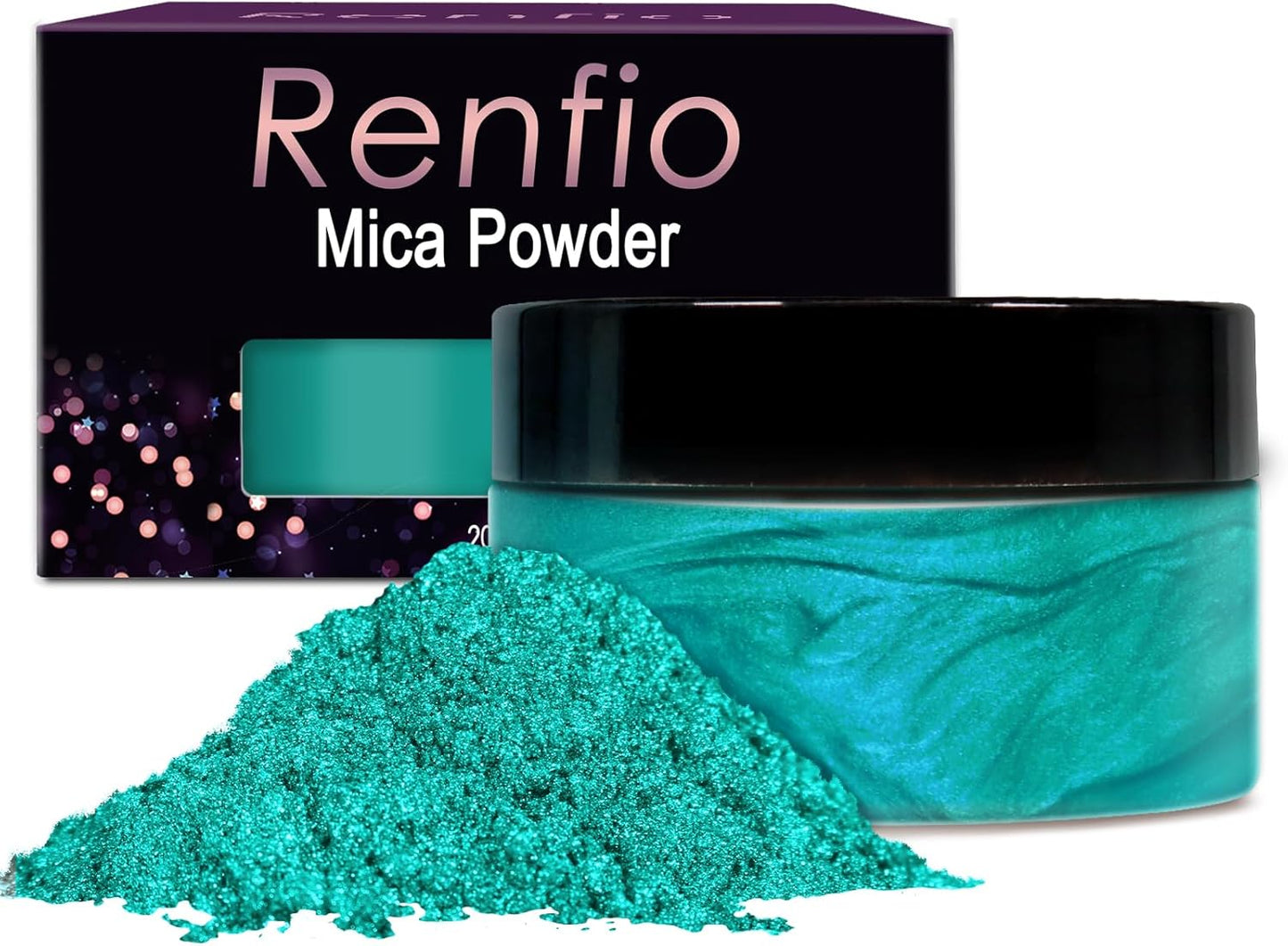 Renfio 100g Mica Powder Pigment, Metallic Natural Dye Mineral Pearl Shimmer Epoxy Resin Dye for Painting Soap Making Slime Bath Bombs 3.5 Oz - Turquoise