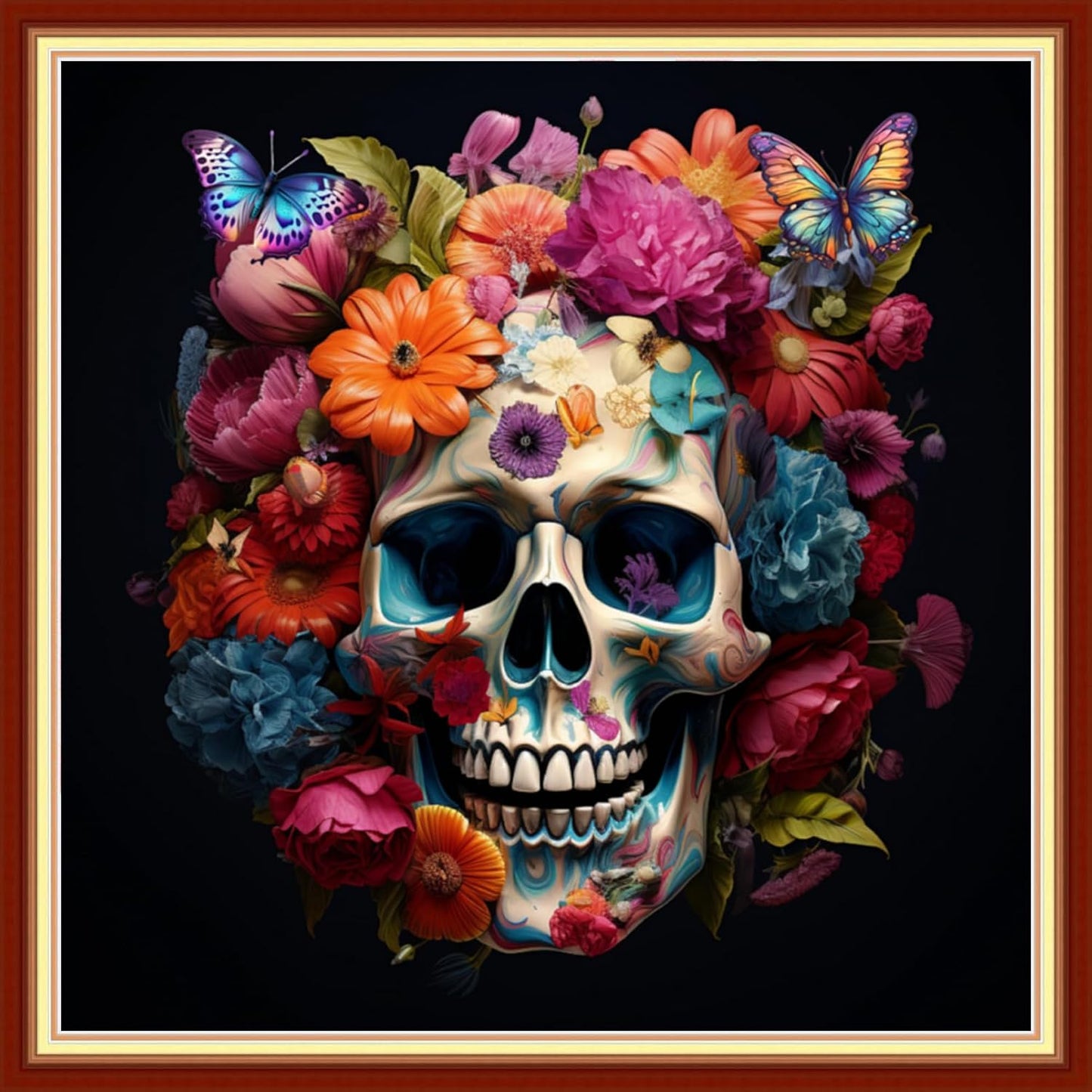 Joyhoor Stamped Cross Stitch Kits for Beginners, Needlepoint Kits for Adults, 11CT Counted Embroidery Kits-Skeleton Flower 18x18 inchs