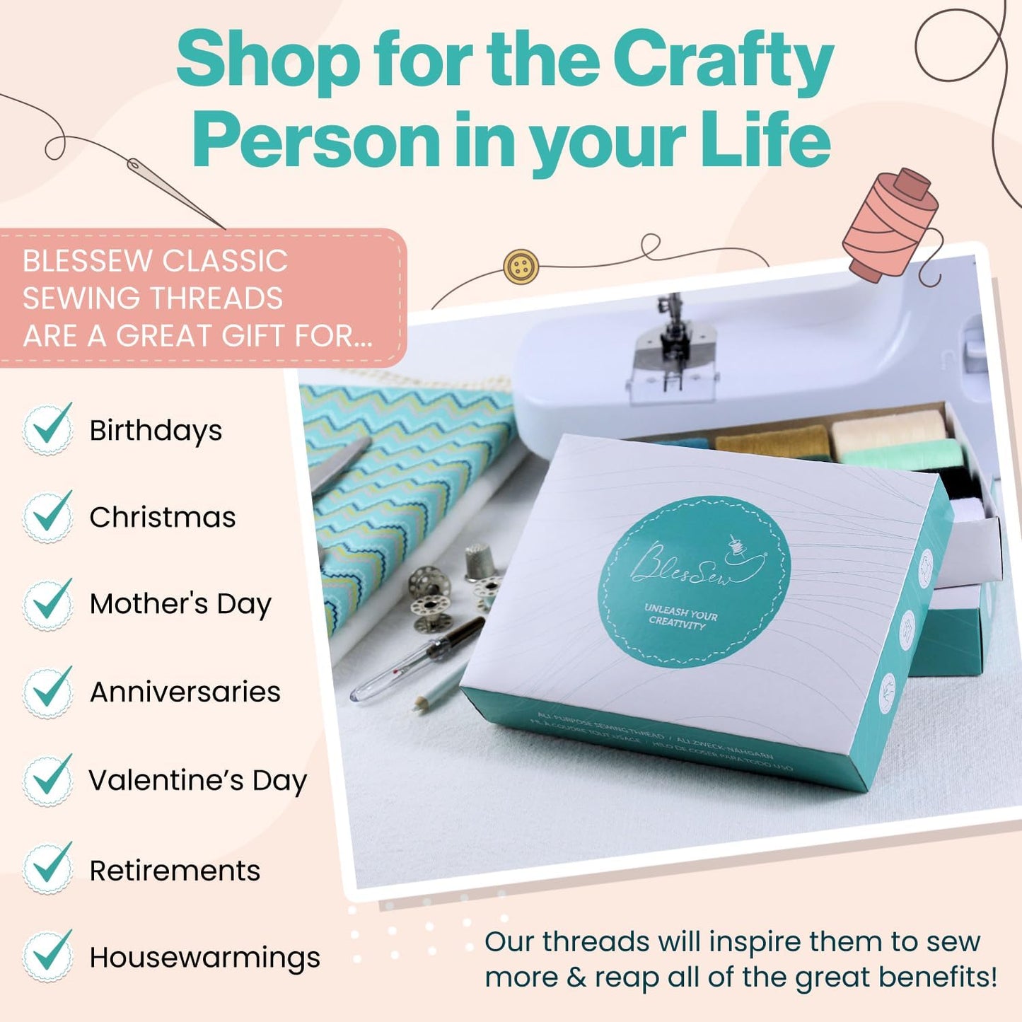 Sewing Thread-24 Spools of Polyester Thread for Sewing Machine for Beginners, Hand Stitching & Quilting-1000 yds Each in 22 Colors+Bonus Black & White