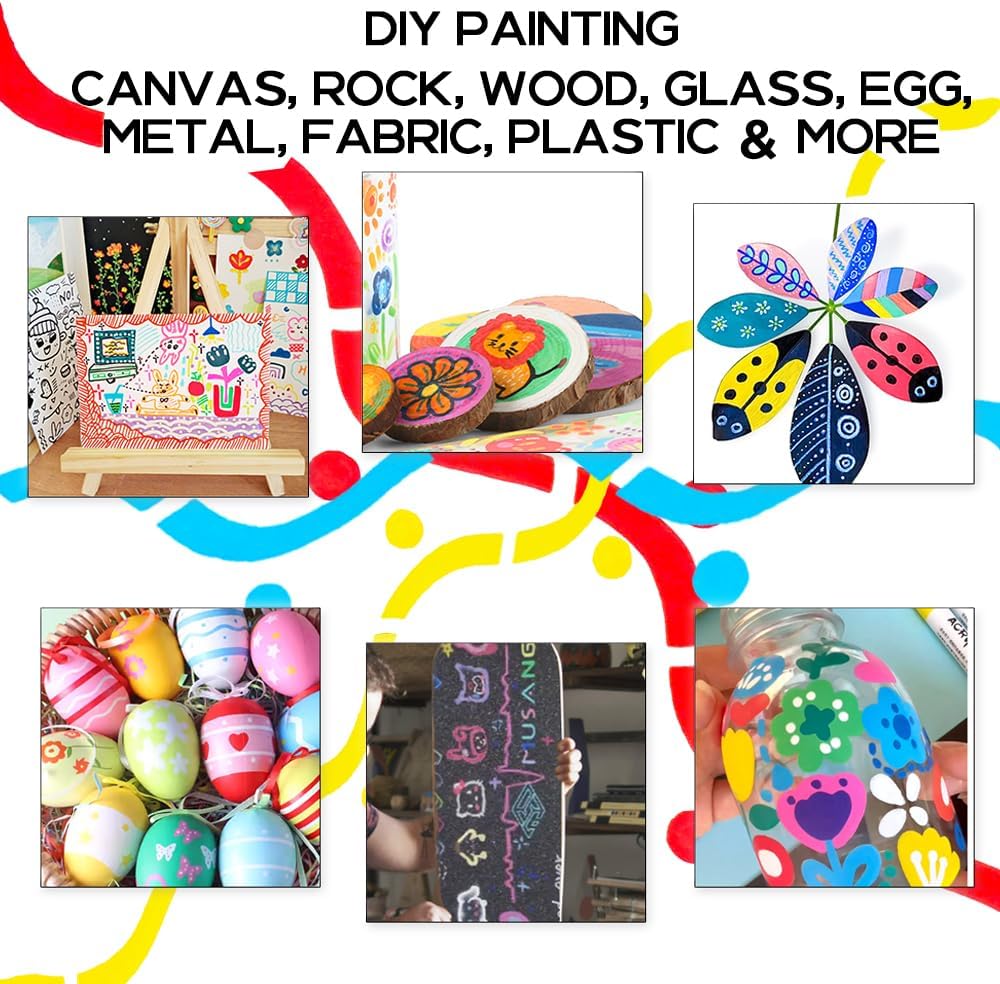 TRANSON 36 Colors Bold and Brush Dual-tip Acrylic Paint Marker Pen Set for Canvas Rock Wood Leather Ceramic DIY Painting