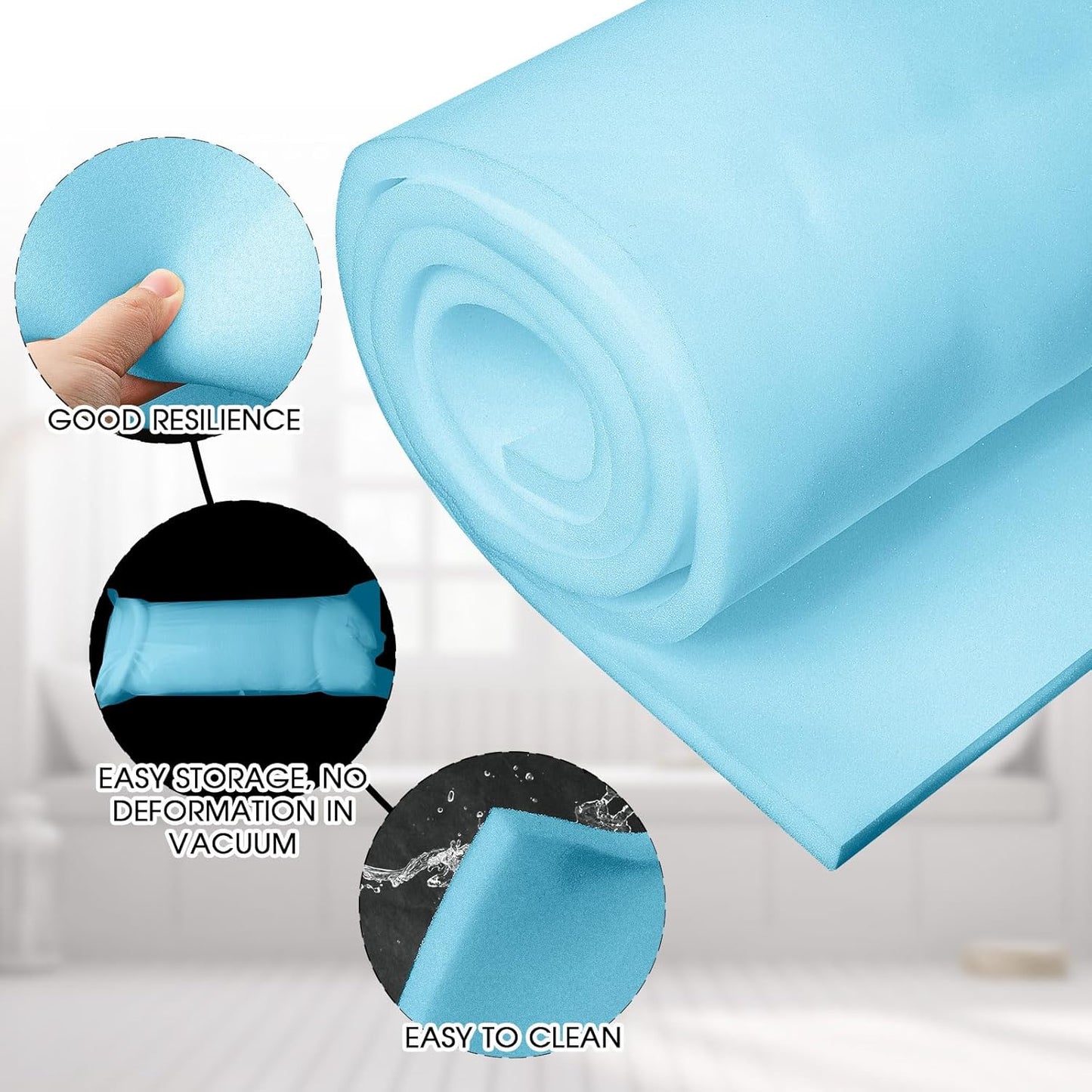 Amylove Polyurethane Foam 24" x 72" High Density Cushion Upholstery Foam Sheet for Seat Replacement DIY Projects Chairs Headboards Sofas Home(1/2" X 24" X 72",Blue)