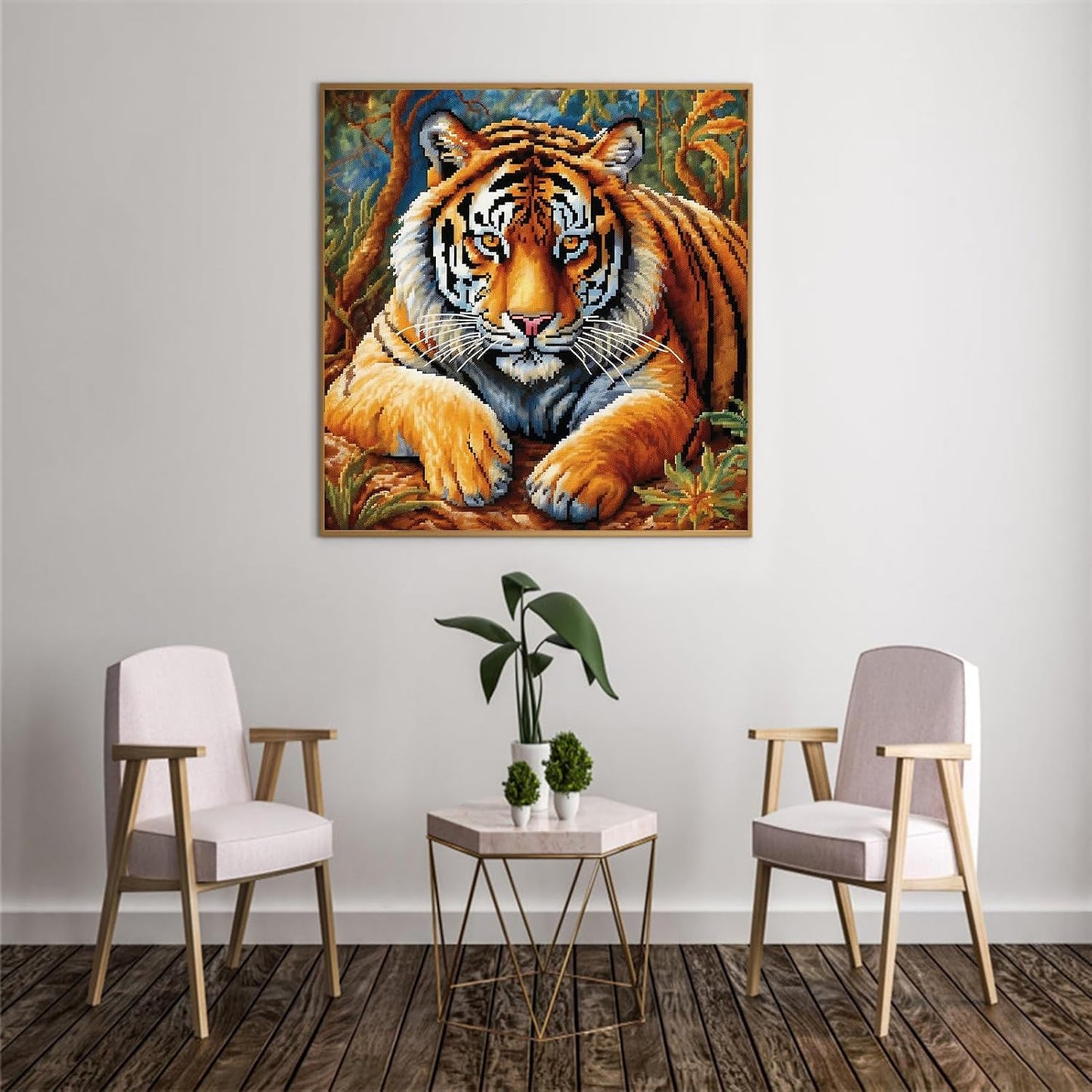 51buyoutgo 11CT Stamped Cross Stitch Kits for Adults - 18x18 in Beginner Embroidery Kit with Easy Funny Washable Animal Tiger Pattern, Pre Printed Fabric for DIY Home Decor, Gifts & Stress Relief