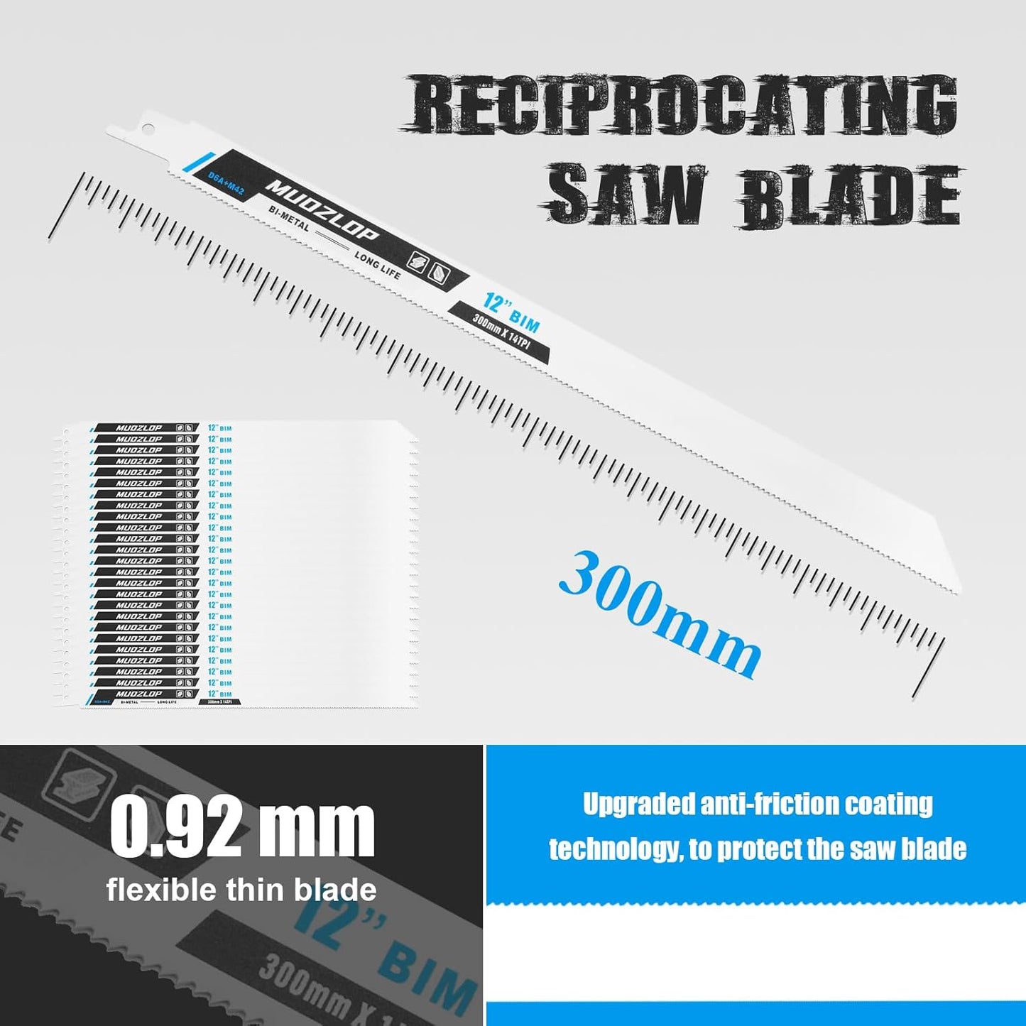 25 Pack 12 inch Reciprocating Saw Blades Set,14 TPI High Carbon Saw Blades, Metal Saw Blades with Organizer Case (25, 14TPI/300mm)