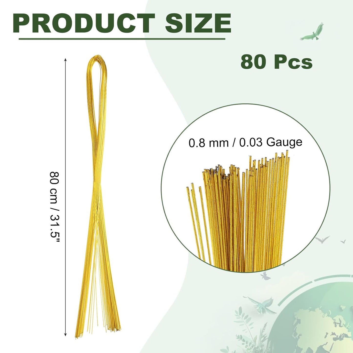 PATIKIL 32 Inch 22 Gauge Floral Stem Wire, 2 Pack/80 Pieces Bouquet Stem Paper Wrapped for DIY Crafts Flower Arrangements, Gold Tone