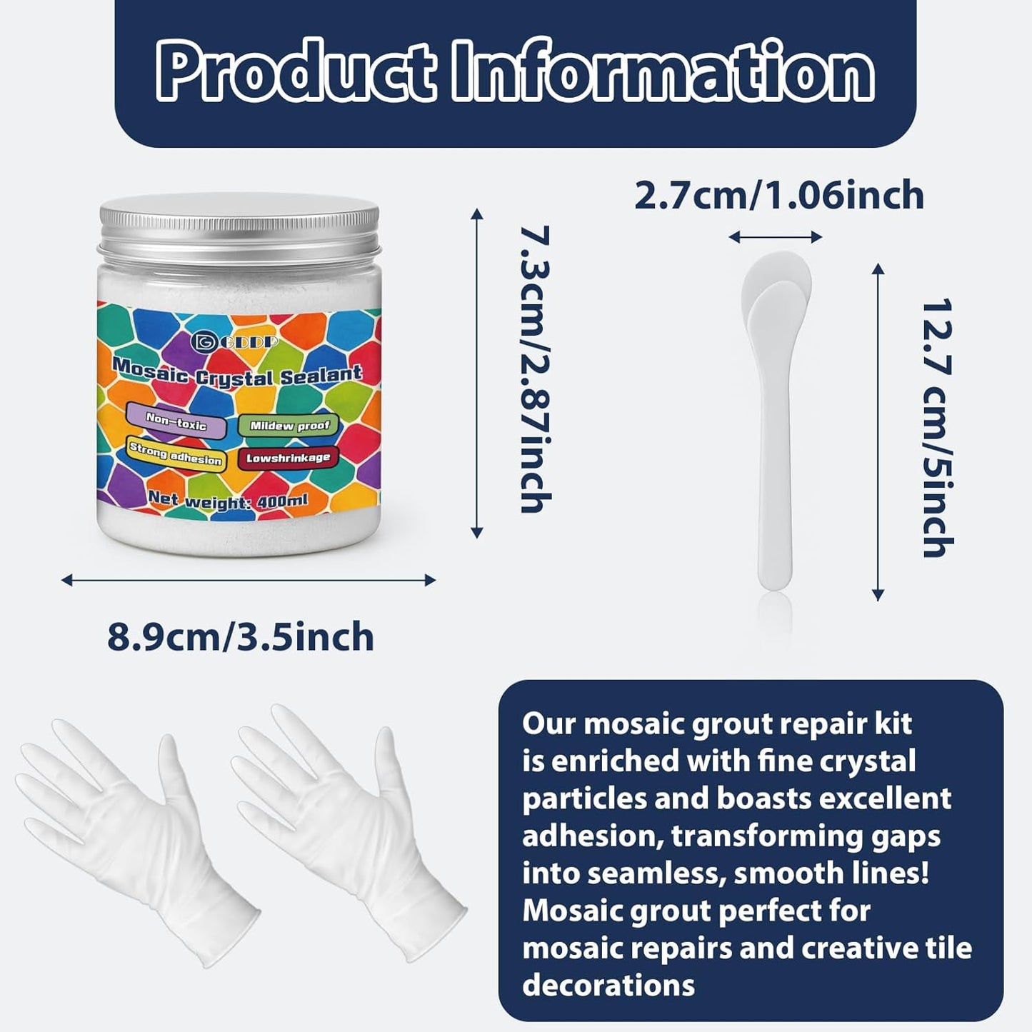 400g White Crystal Mosaic Grout, Handmade Grouting Filling Gaps Mosaic Tile Grout, Perfect Choice for DIY Craft Projects Mosaics