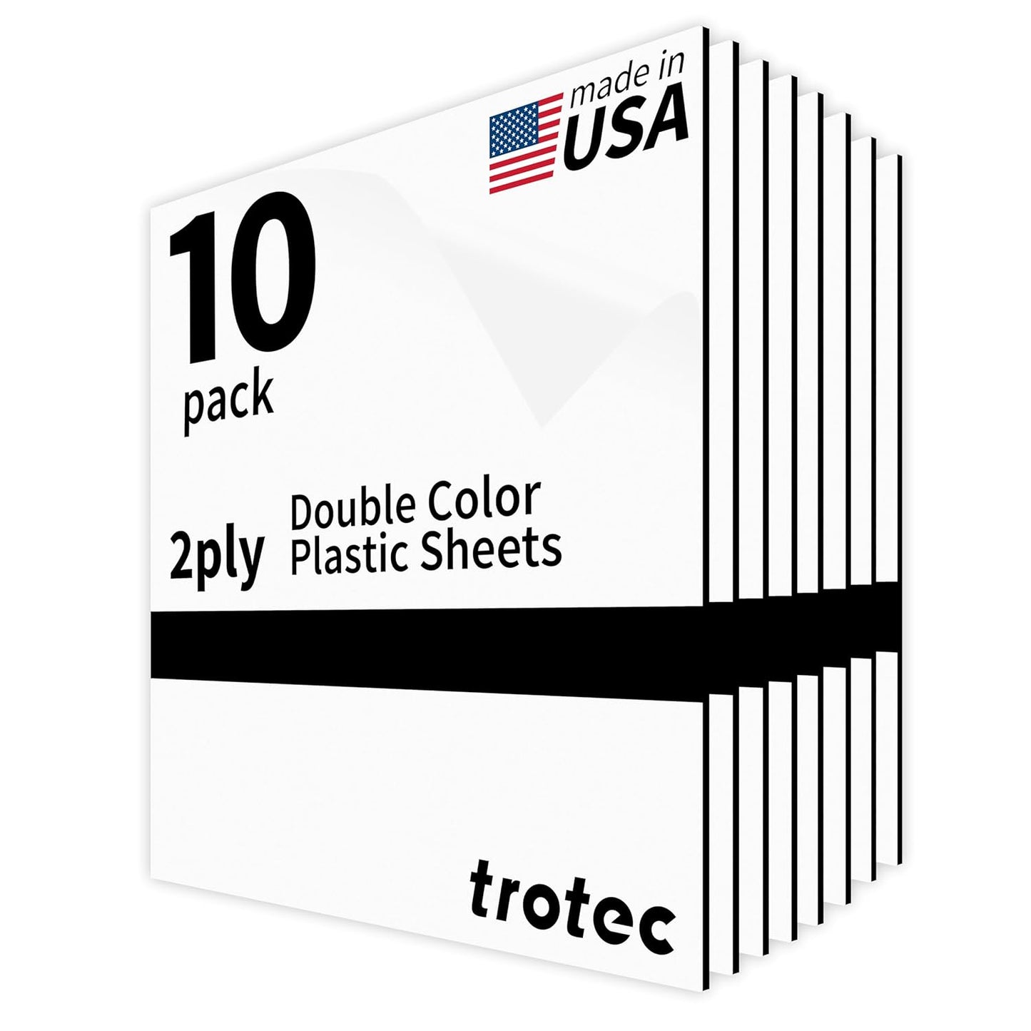Trotec TroLase | 8"x12"x1/16", 10 Pcs | White/Black | 2 Ply | Modified Acrylic | Laser Engraving Double Color Plastic Sheet | Engraving Blanks for Laser, Saw, Guillotine | Made in USA