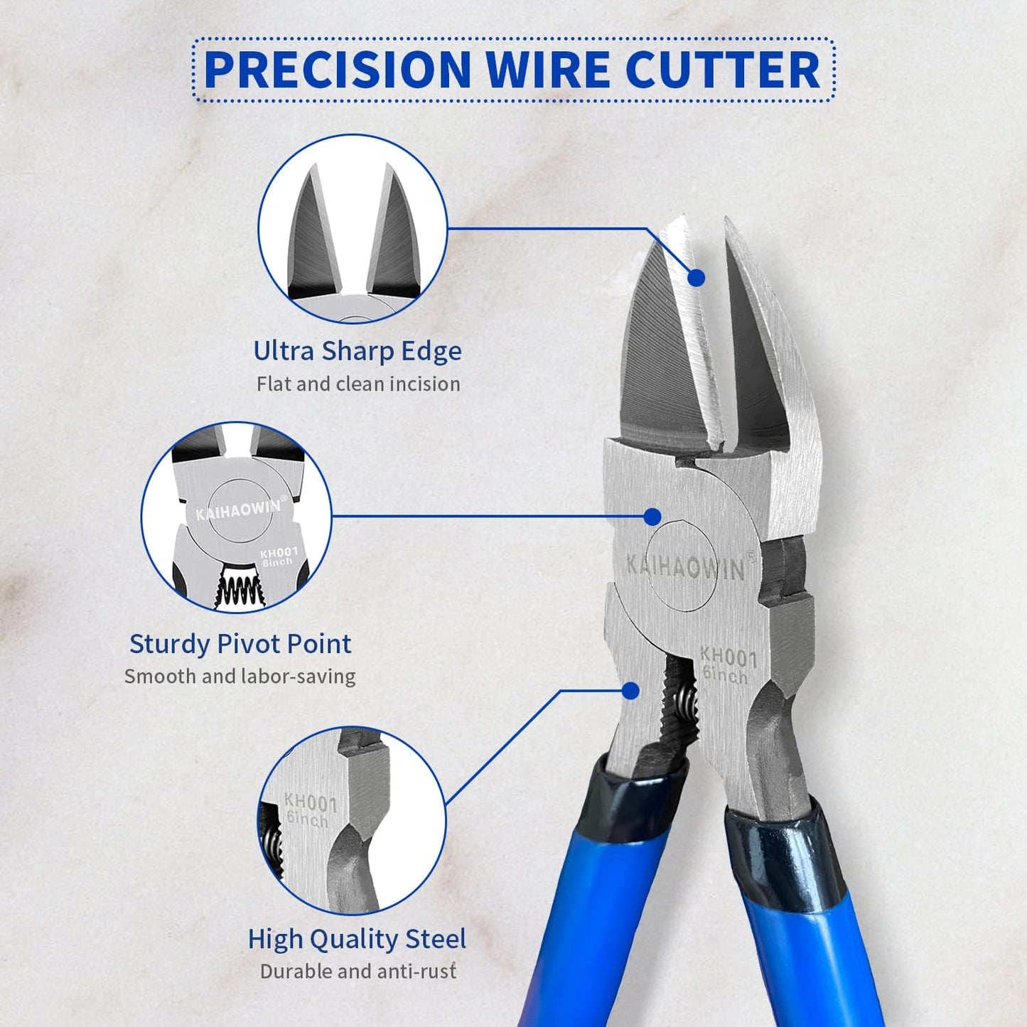Wire Cutters 6 Pack, KAIHAOWIN 6 inch Dikes Small Wire Cutters Flush Cutters Wire Snips Clippers Diagonal Cutters Side Cutters Cutting Pliers for Crafting