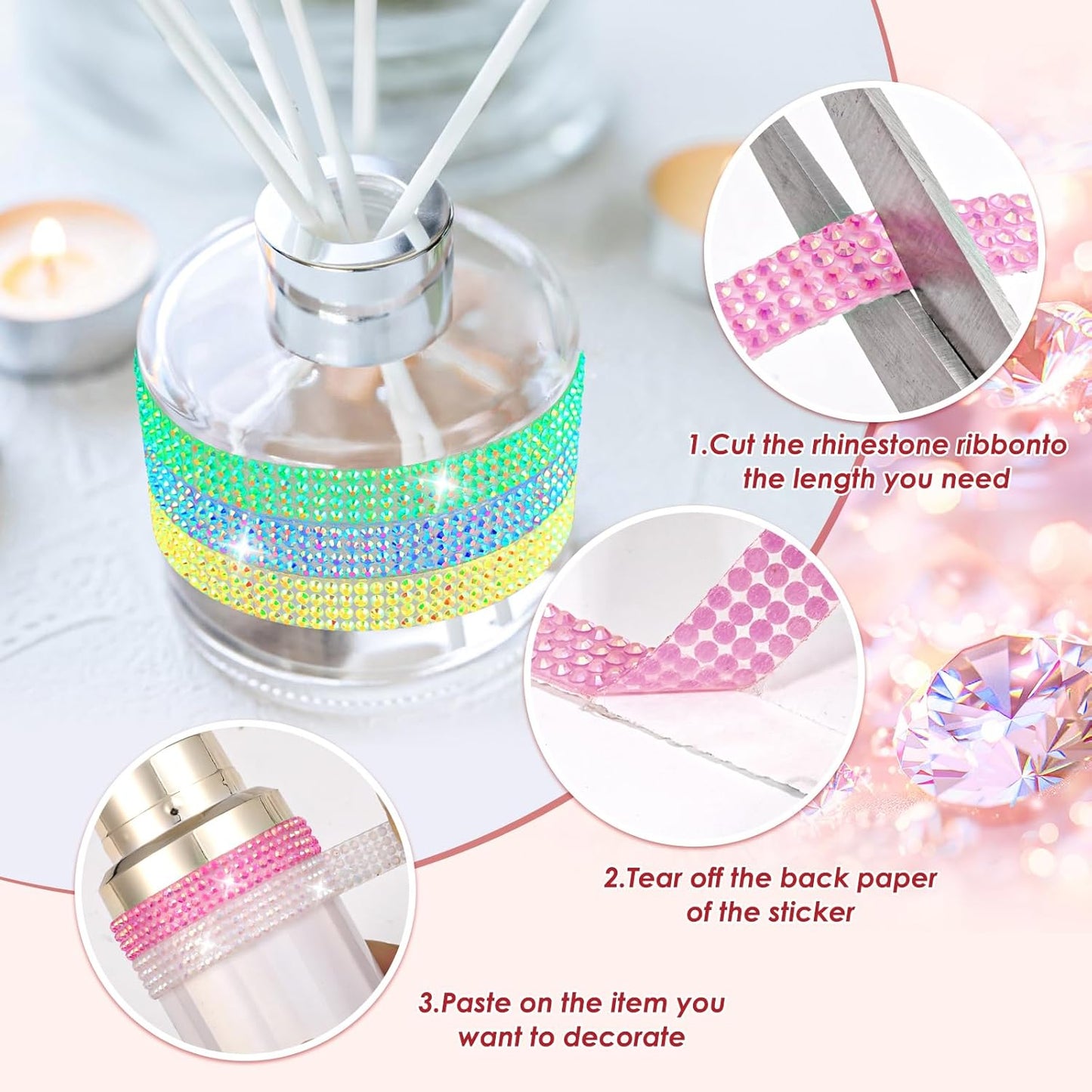 Rhinestone Ribbon Self Adhesive Crystal Rhinestones, 9-Rolls Bedazzling Strips, 9-Yard Rhinestone Strips for DIY Craft, Rhinestones Tape Self Adhesive