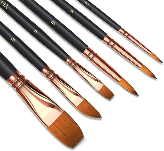 Paint Brush Set 6 Different Shapes for Watercolor Rock Face Painting Brush, Artist Craft Brush Supplies, Paint Brush Set for All Purposes Adult Painting (6)