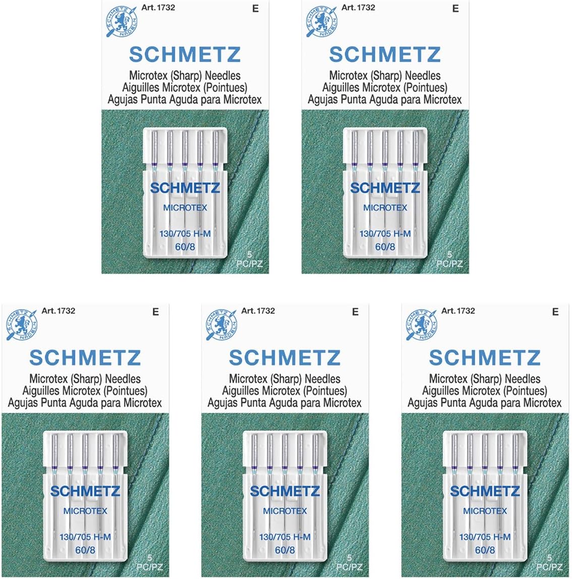 SCHMETZ Microtex Sharp Sewing Machine Needles - Quilting & Topstitching Supplies, Size 60/8, 5-Needle Card, Pack of 5
