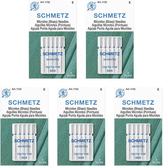 SCHMETZ Microtex Sharp Sewing Machine Needles - Quilting & Topstitching Supplies, Size 60/8, 5-Needle Card, Pack of 5