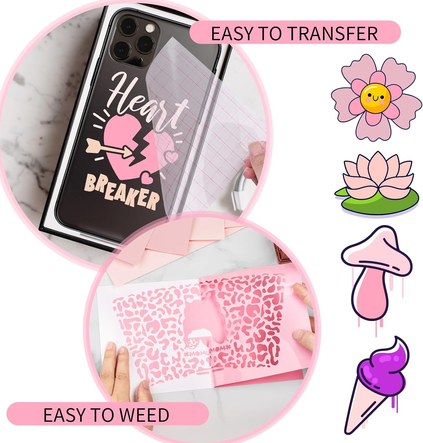 GIRAFVINYL Pink Permanent Vinyl - 12”x12” 7 Sheets Light Pink Vinyl Permanent Adhesive for Home and Car Decorations, Signs, Tumblers, Easy to Cut & Waterproof