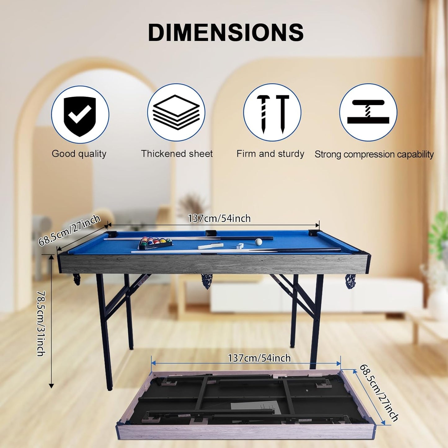 54" 5in1 Multi-fuction Games Table,Folding Multi Game Combination Table Set with Soccer Foosball Table,Pool Table,Hockey Table,Table Tennis Table,Basketball
