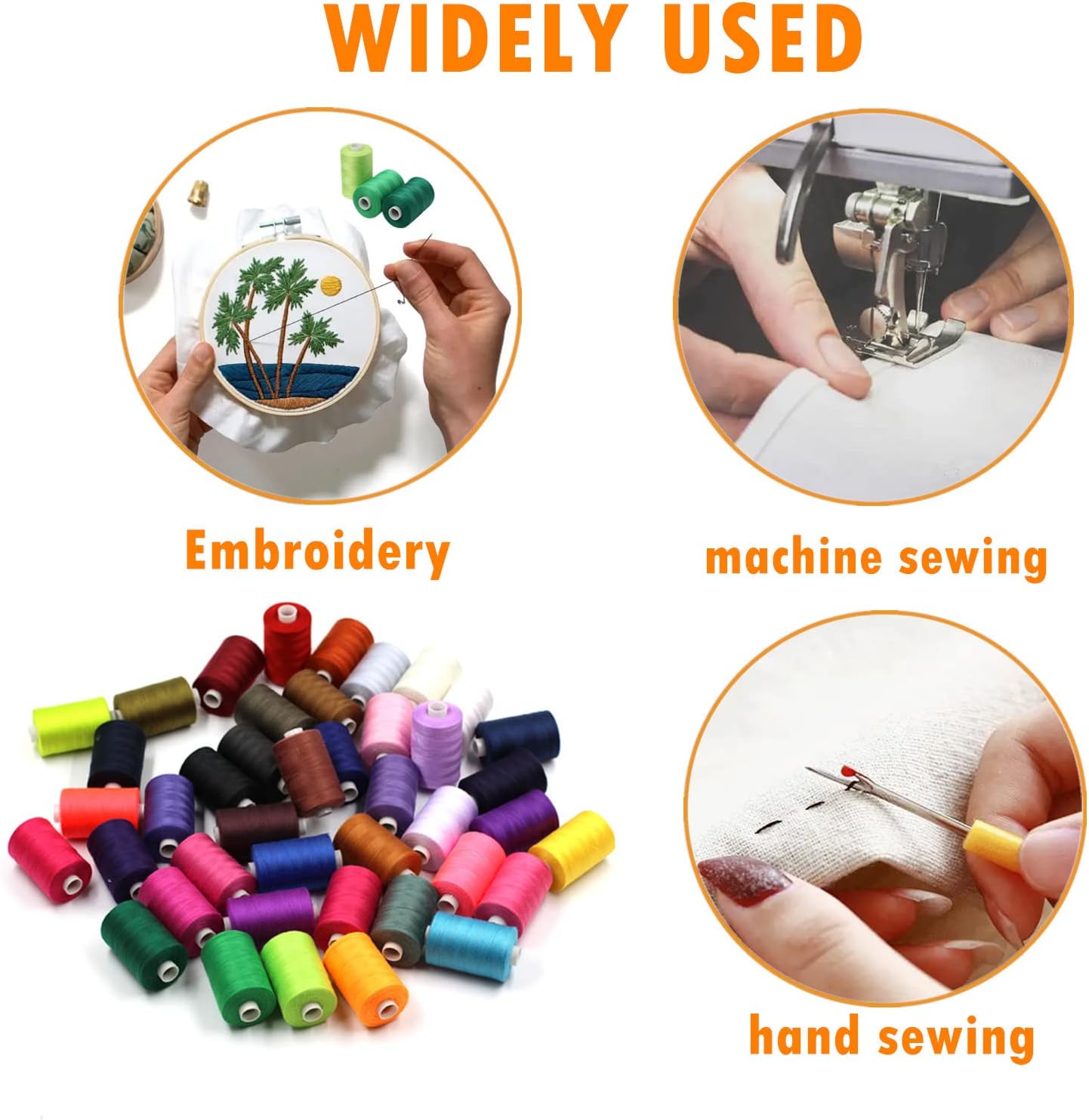 Simthread All Purpose Sewing Thread, 10 Spool White Series 1000 Yards Each Bobbin Polyester Thread for Sewing, Handy Polyester Sewing Threads for Sewing Machine - (White Series)