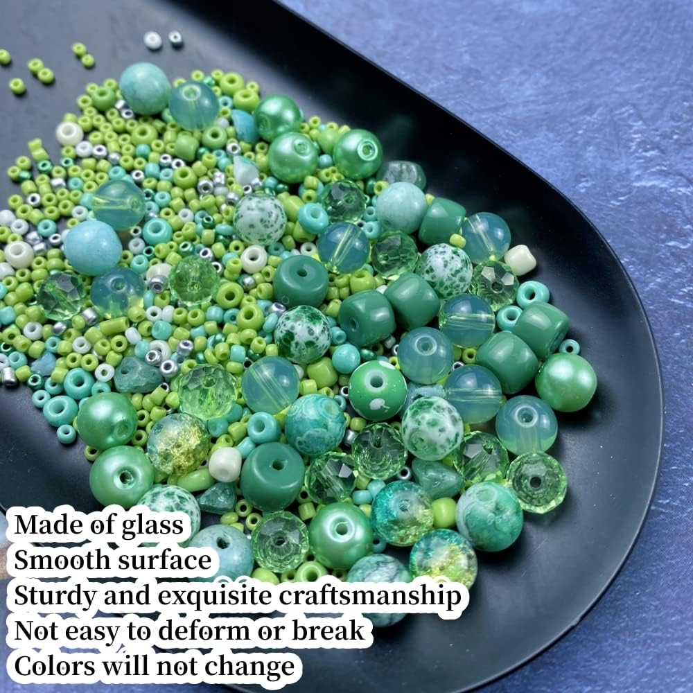Assorted Glass Resin Beads Multi Size Colors Smooth Cracked Gravel Millet Spacer Beads for Bracelets Necklace Earring DIY Jewelry Making Craft(Light Green Series)