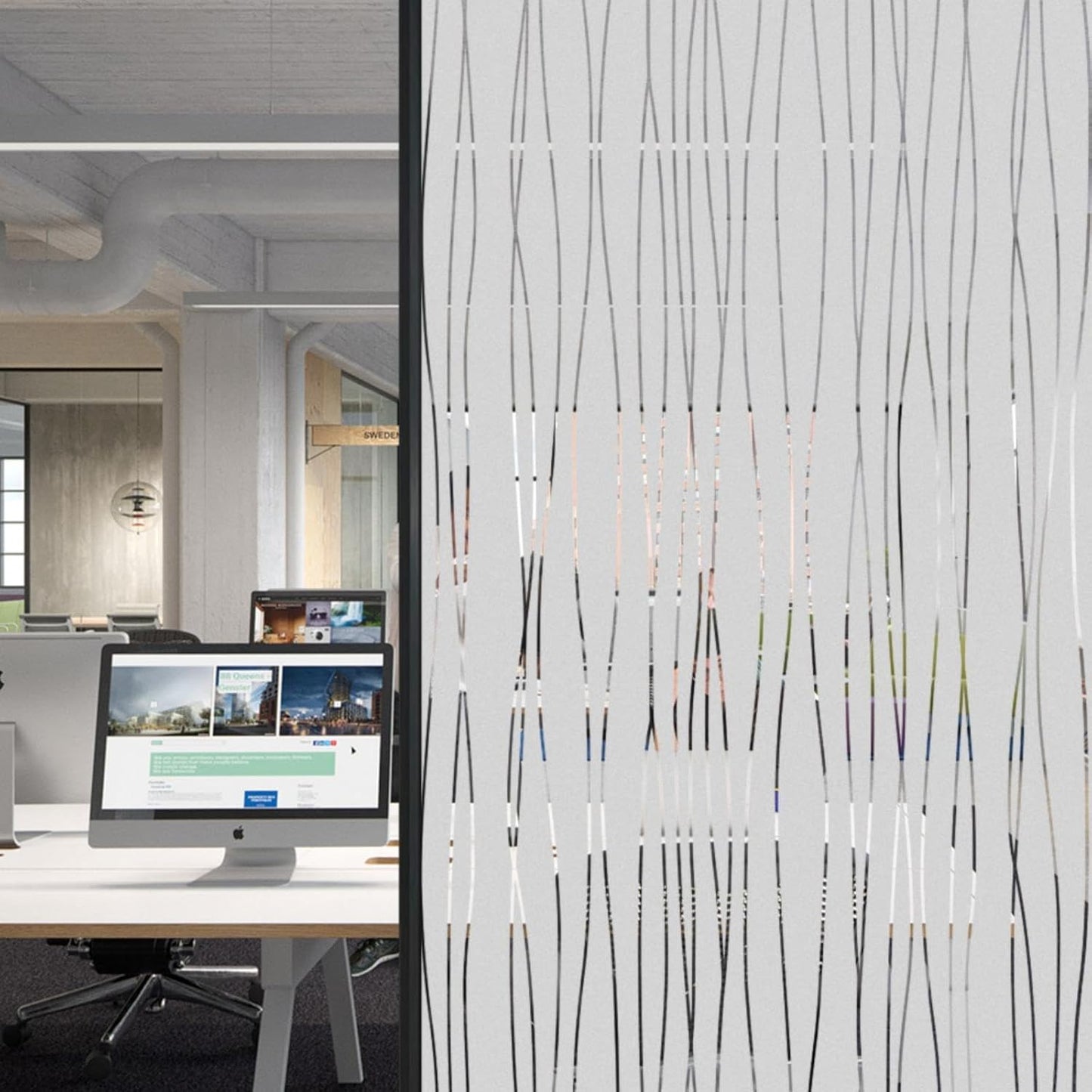 Finnez Window Privacy Film Decorative Frosted Window Cling Privacy Film for Glass, Non-Adhesive Heat Anti-UV for Home Office Living Room, Irregular Stripe Patterns, 11.8 x 78.7 Inches