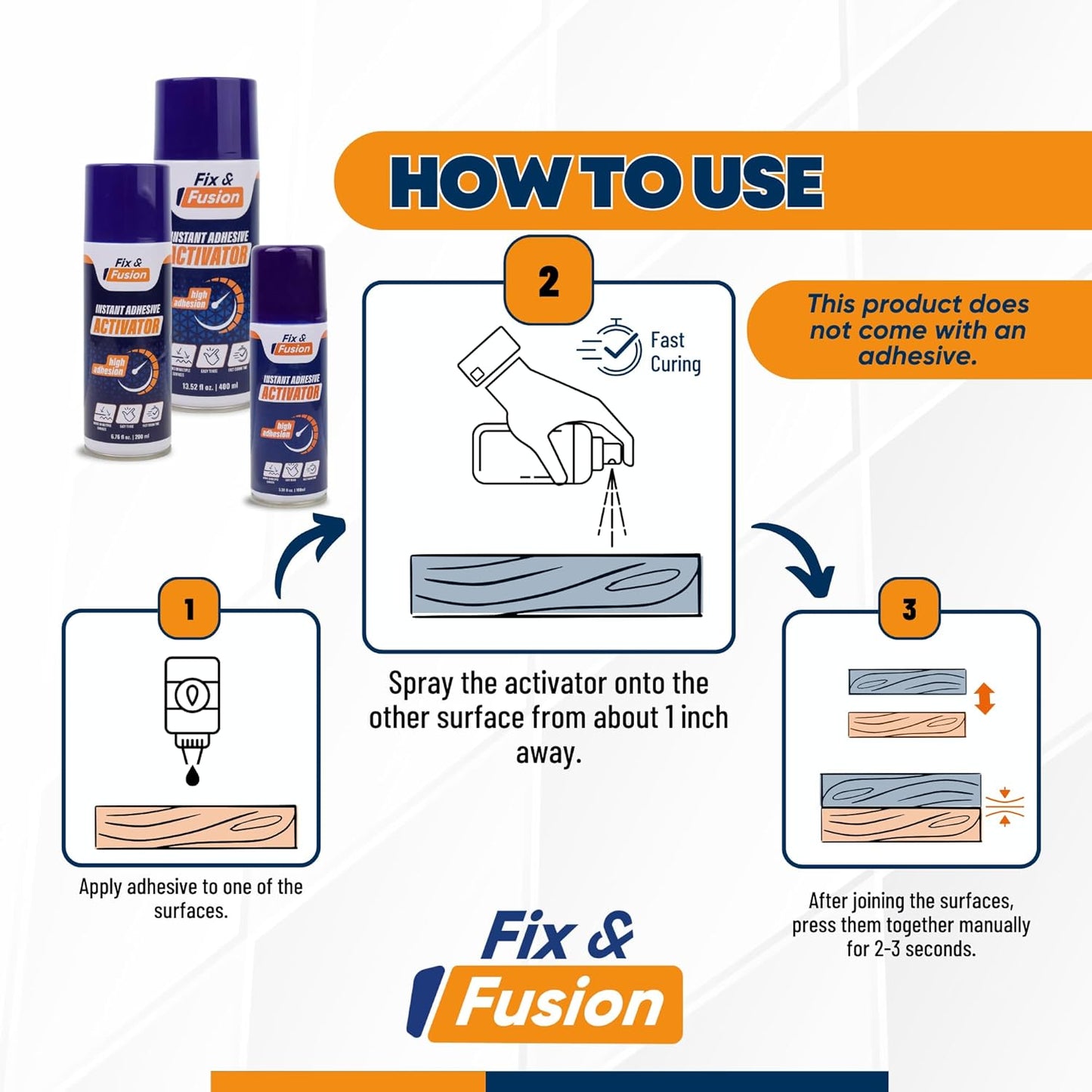 FIX & FUSION Activator Spray (13.5 Fl Oz), Instant Cure Accelerator for Cyanoacrylate (CA) Super Glue for Wood, Plastic, Rubber, Granite, and DIY & Professional, Accelerates Bonding Strength, (6 Pack)