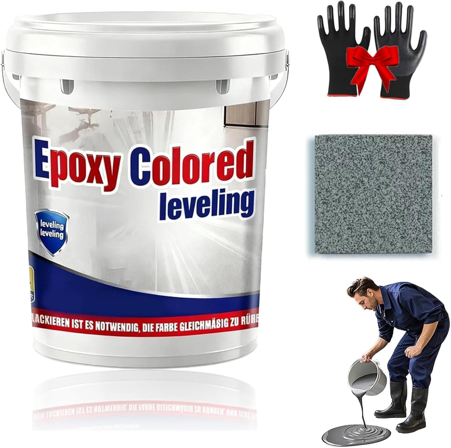 Epoxy Floor Paint, Epoxy Colored Sand Floor Paint, High-Gloss Marble Effect Self-Leveling Coating, Waterproof, Non-Slip, Ultra-Durable for Garage, Basement, Wood Floors (Sea Gray,4.4 lb)