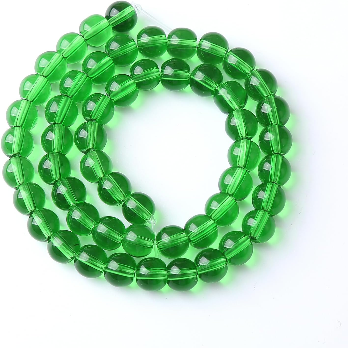 46pcs 8mm Smooth Green Crystal Glass Quartz Beads Round Loose Beads for Jewelry Making DIY Bracelet Necklace 15" Energy Healing Power Stone Beads(8mm, Green Crystal Glass)