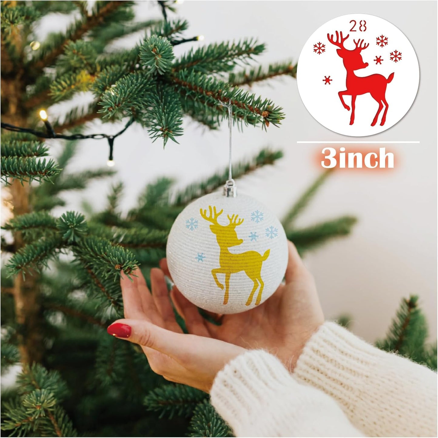 30pcs Small Christmas Stencils for Painting on Wood Reusable Drawing Merry Christmas Stencil 3 Inch Stencils for Ornament DIY Crafts Xmas Balls Home Décor(30 Christmass Round)