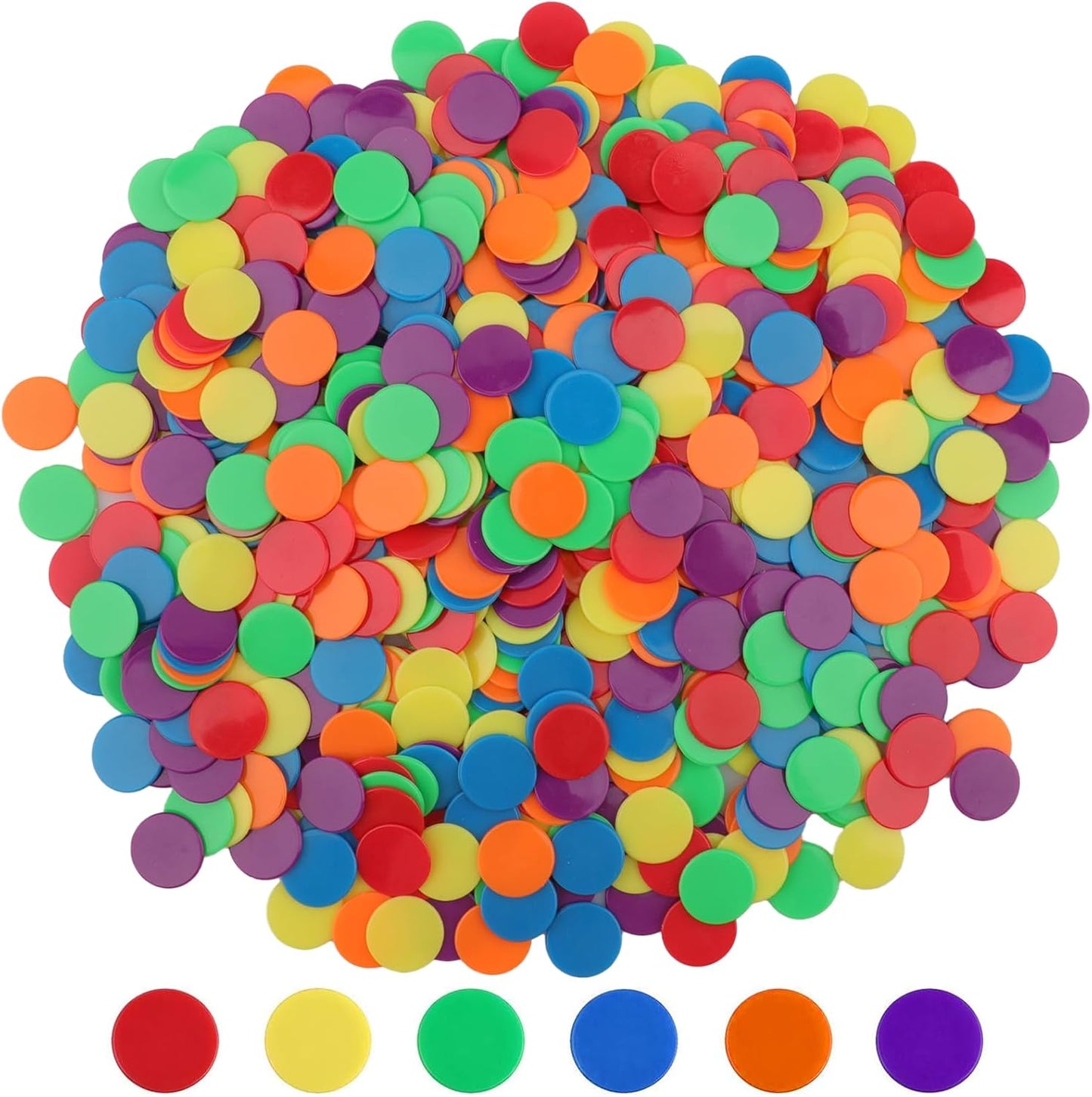 Coopay 300 Pieces Counters Counting Chips Plastic Markers Mixed Colors for Bingo Chips Game Tokens, Contain Orange, Blue, Green, Yellow, Red, Purple Colors