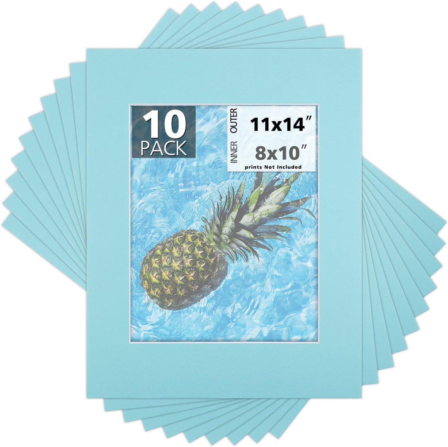 Mat Board Center, Pack of 10, 11x14 for 8x10 Deep Blue Color Mats - Acid Free, 4-ply Thickness, White Core - for Pictures, Photos, Framing