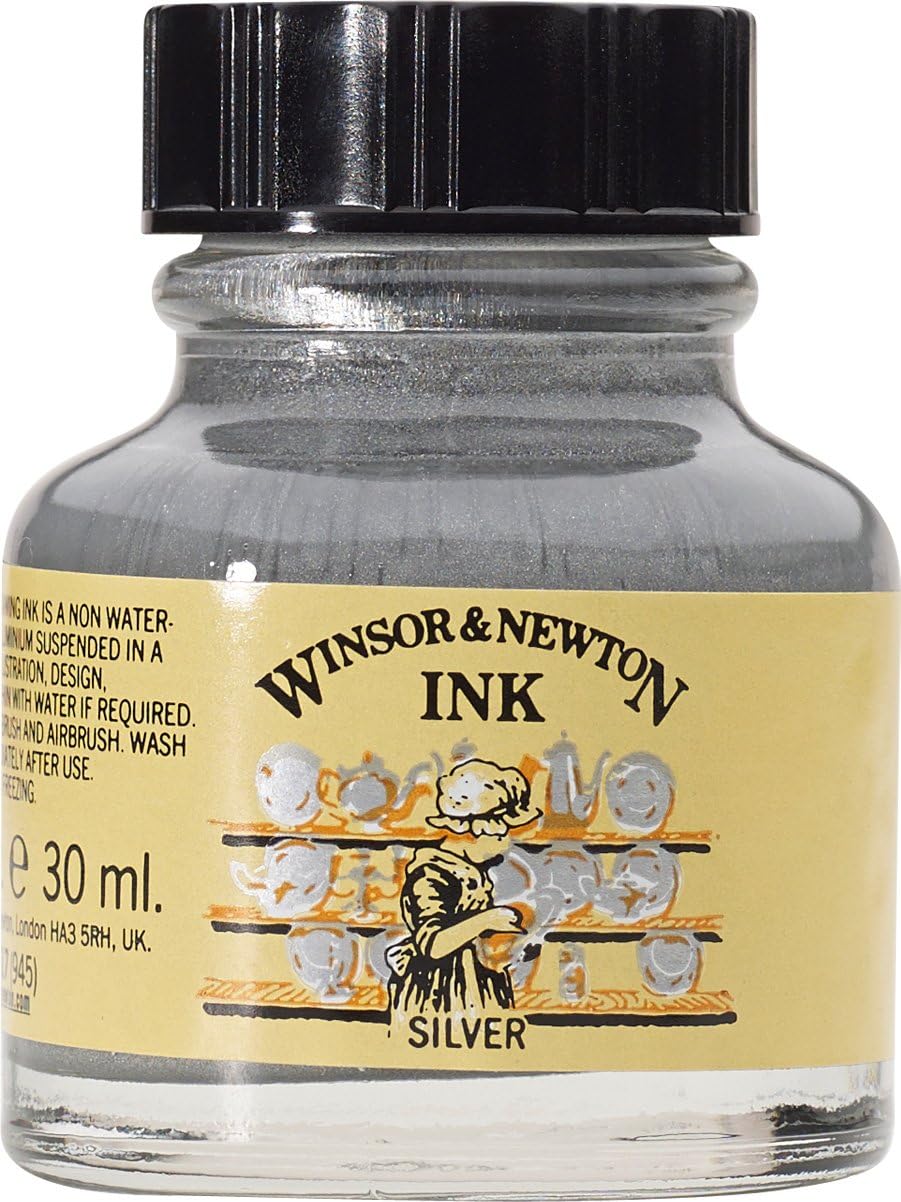 Winsor & Newton Drawing Ink, 30ml Bottle, Silver
