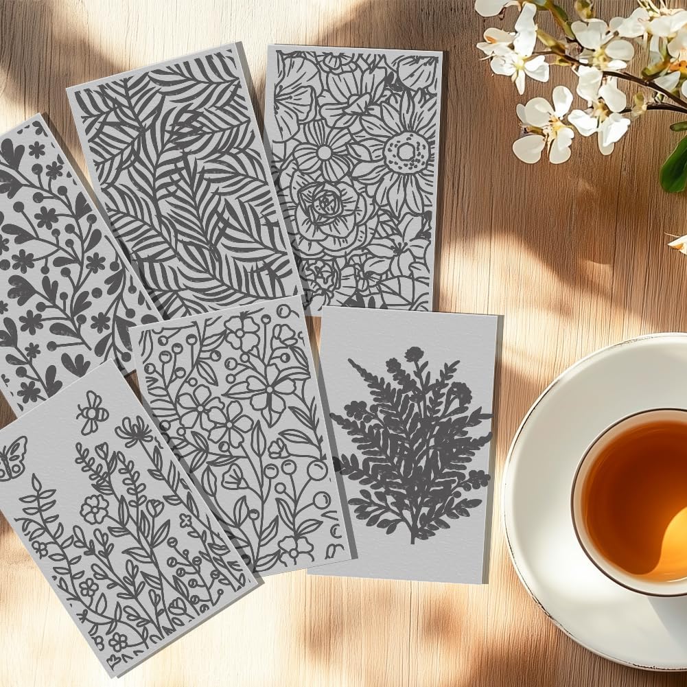 6 PCS Polymer Clay Texture Sheets Plants Clay Texture Mat for Using with Clay Cutters Pottery Earrings Jewelry DIY Making