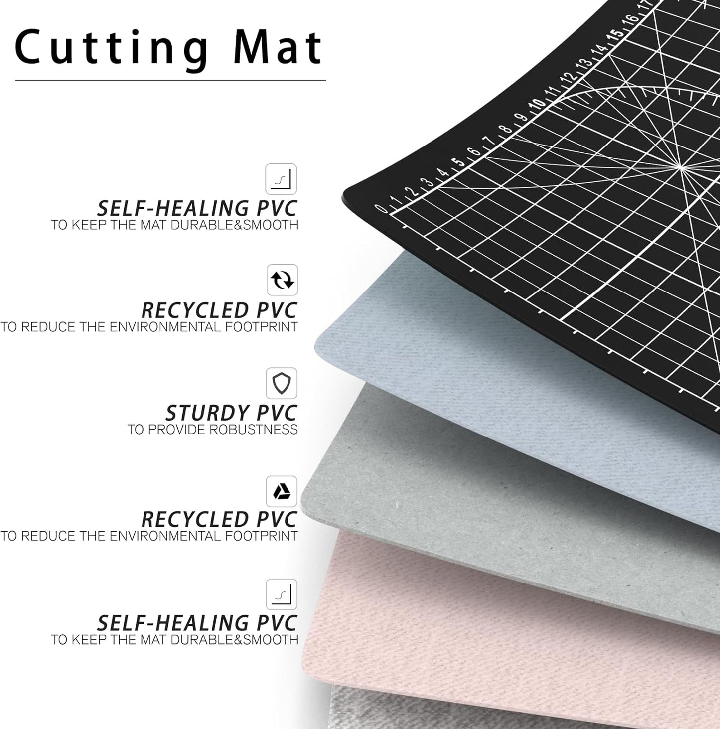 DIYSELF Cutting Mat 12in×18in, Cutting Mats for Crafts, Self Healing Cutting Mat A3, Cutting Mat for Sewing, Fabric Cutting Mat Double Side, Craft Mat for Desktop, Rotating Cutting Mats for Quilting