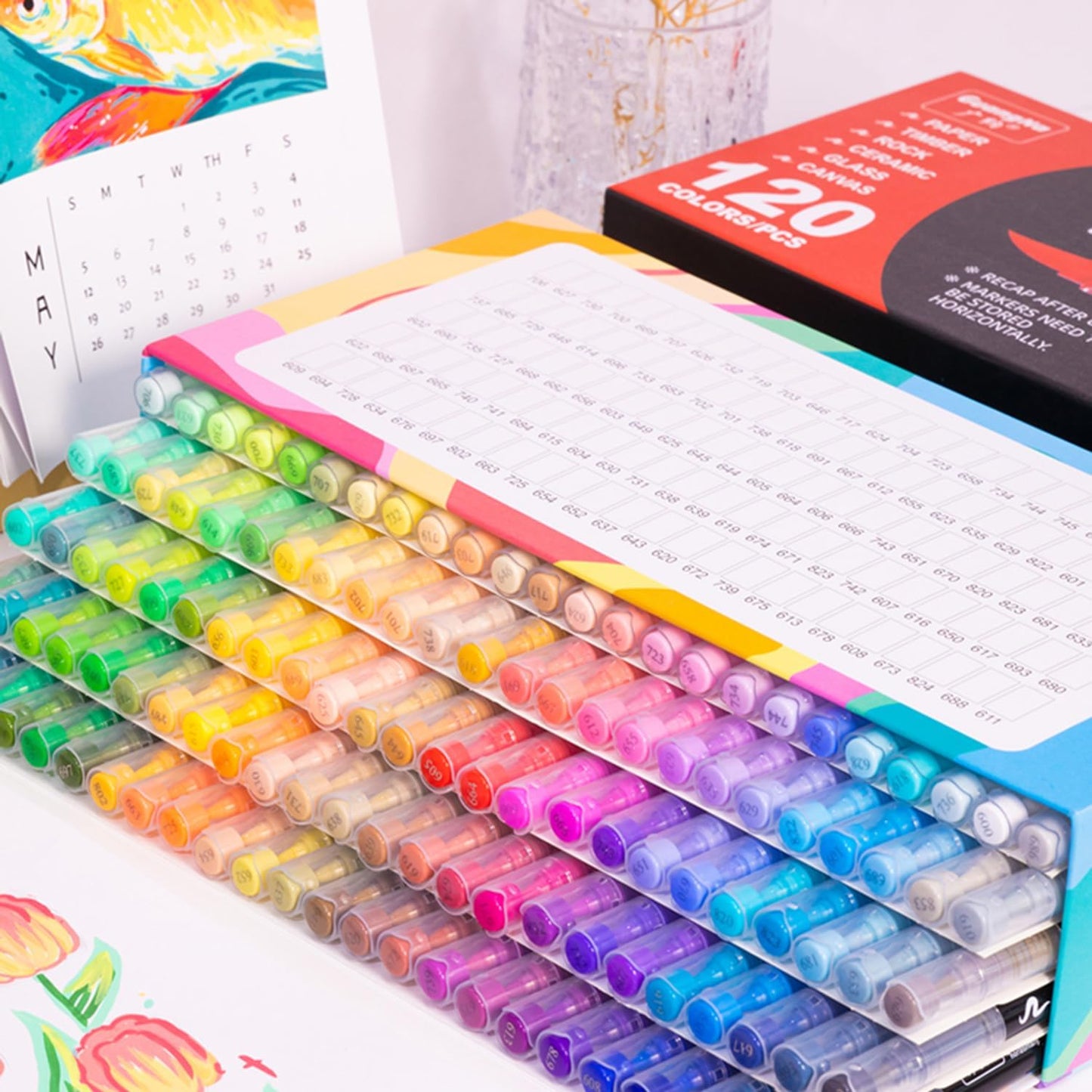 Acrylic Paint Markers Pens, 120 Vivid Colors Acrylic Markers Set,Direct Liquid Type, Stackable Color, Odorless Soft Head，Markers for School，Tooli Art ，Fabric & Creative Crafts (120)