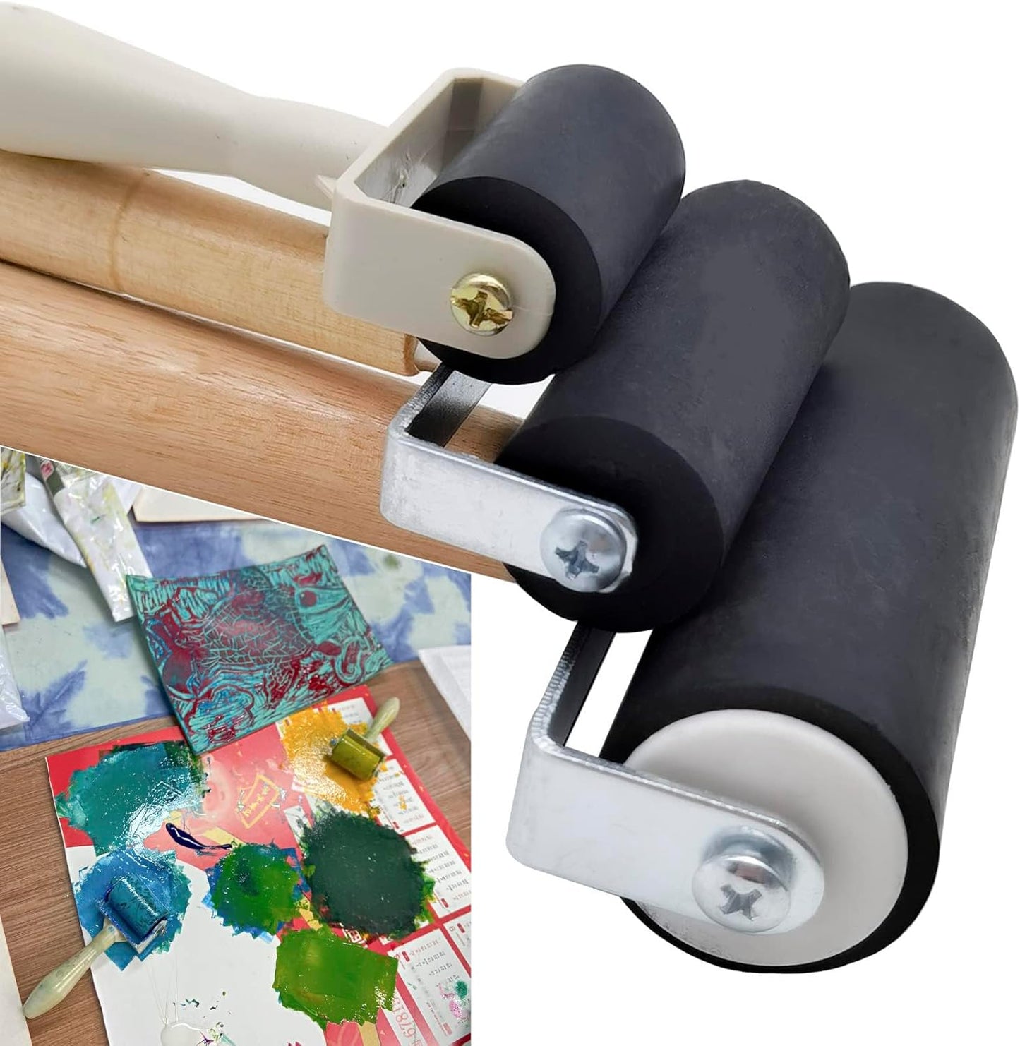 HRJZF 6 Pack Rubber Brayer Roller for Printmaking,Anti Skid Tape Construction Tools, Print,Great for Gluing Application Also,Ink and Stamping Tools 1.4 Inch