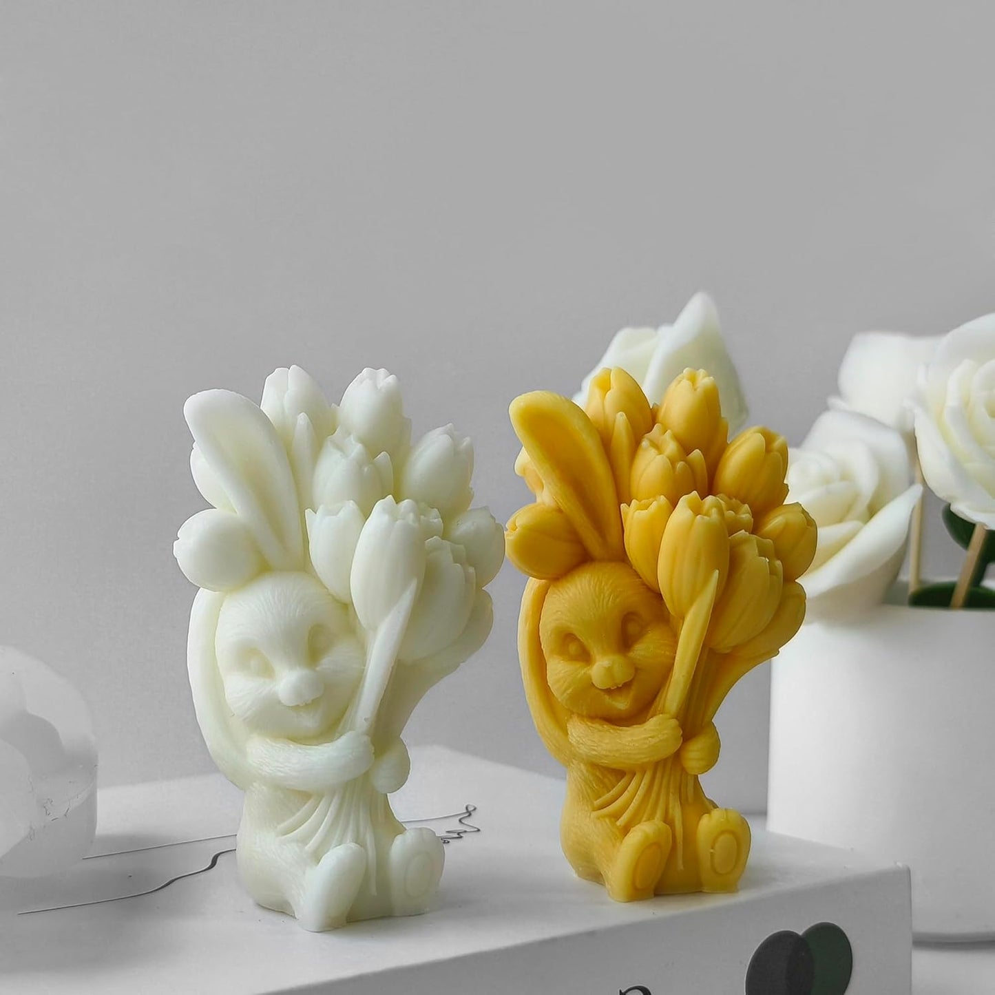 Rabbit Tulip Animal Soap Mold - Flower Peony Resin Casting Silicone Mold for Candle Home Decor - 3D Animal Soap Making
