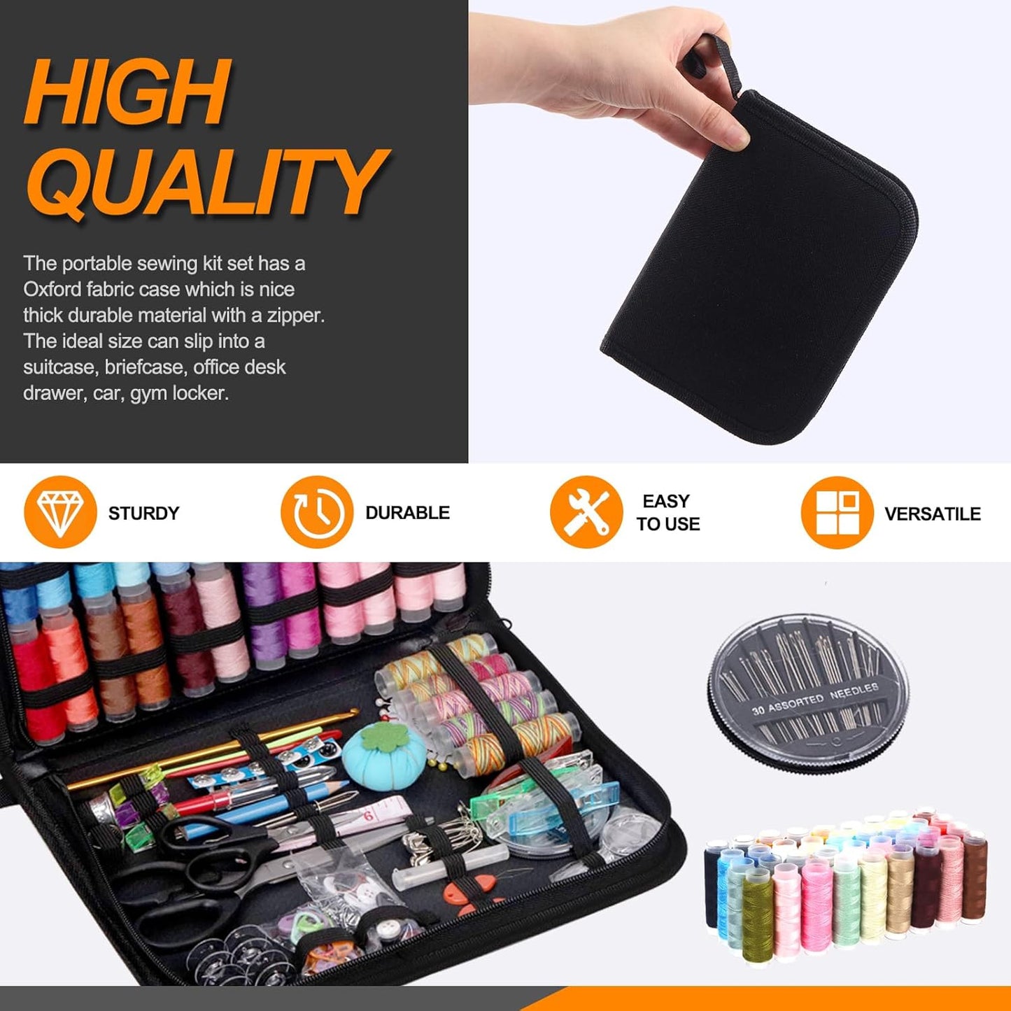 Rustark 217Pcs Sewing Kit with Portable Bag, Premium Sewing Supplies Kit Includes 41 Colors Sewing Threads and Accessories Kit for Home Traveler Emergency Sewing Repair