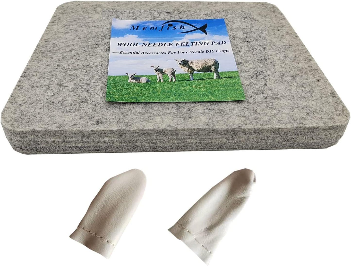 Wool Needle Felting Pad,10x8x1 inch Needled Felt Mat Block Thick and Firm Base for Precision Felting Projects Including Pair of Leather Finger Guards (10in*8in)