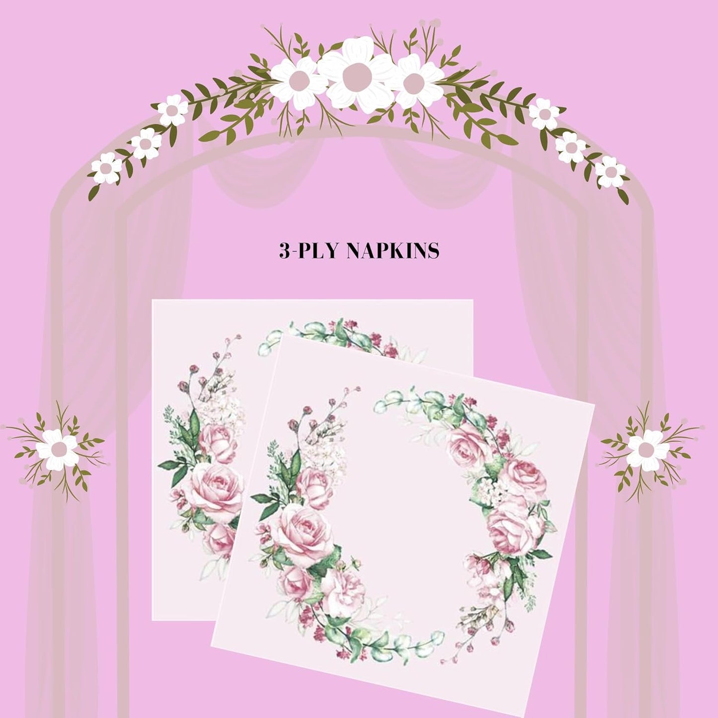 20-ct 13x13 Flowers Paper Luncheon Decoupage Napkins, 3-Ply Servilletas Printed Wedding Roses Cocktail Napkin for Art, Dinner and Party, Disposable Napkins Decor