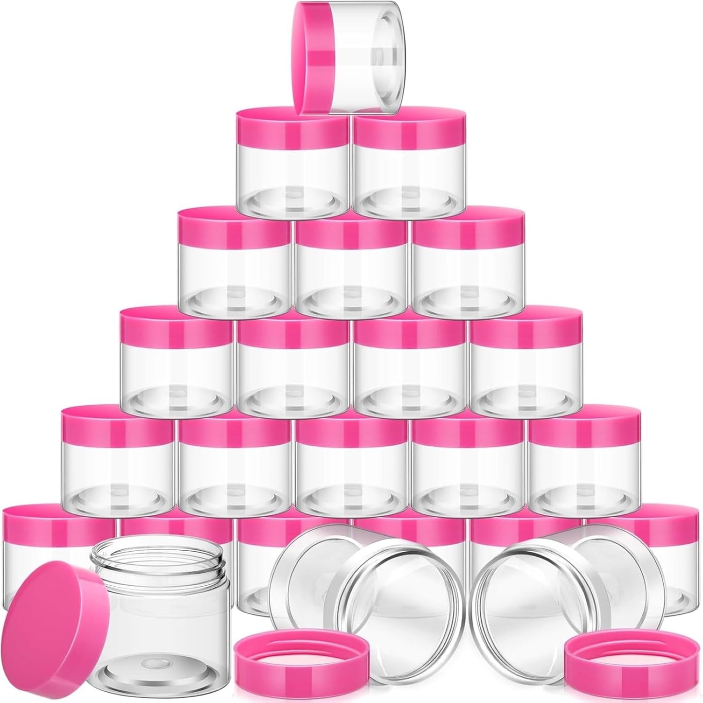 SATINIOR 12 Pack 10 oz Plastic Container Jars with Lids Round Clear Travel Cosmetic Container Slime Jars for Toiletries, Lotion, Cream, Ointments, Makeup, Rhinestone, Samples, Kitchen Storage(Pink)