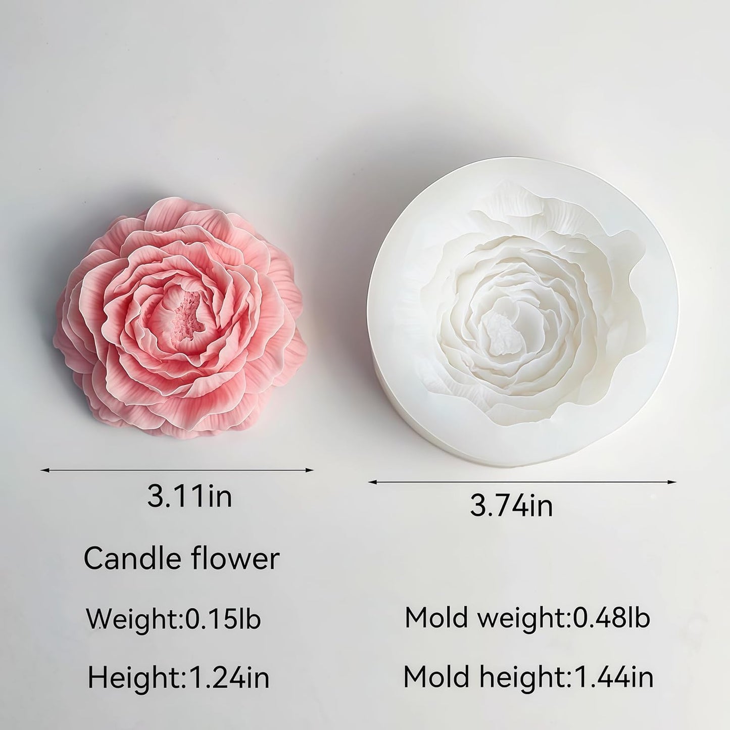 2PCS Peony Rose Flower Candle Silicone Mold Resin Soap Clay Chocolate Jelly Handmade Candle