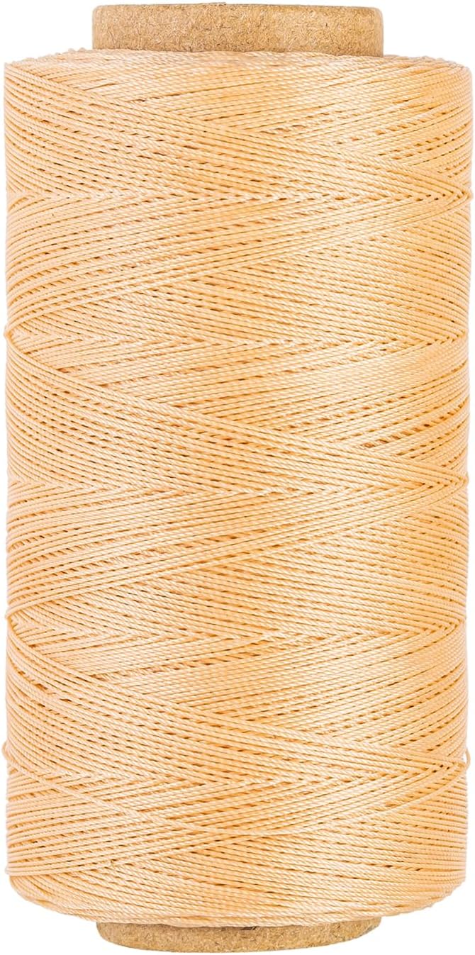 Thin Wax Polyester Thread, 0.45mm, 547 Yards, 3 Ply Round Waxed Cord Strings for Sewing, Beading, Binding, Micro Braiding, Fine Leather Craft and Micro Macrame Jewelry - Beige