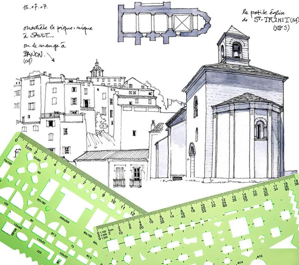 11 Pieces Geometric Drawings Templates Stencils Plastic Measuring Template Rulers Clear Green Shape Template for Drawing Engineering Drafting Building School Office Supplies