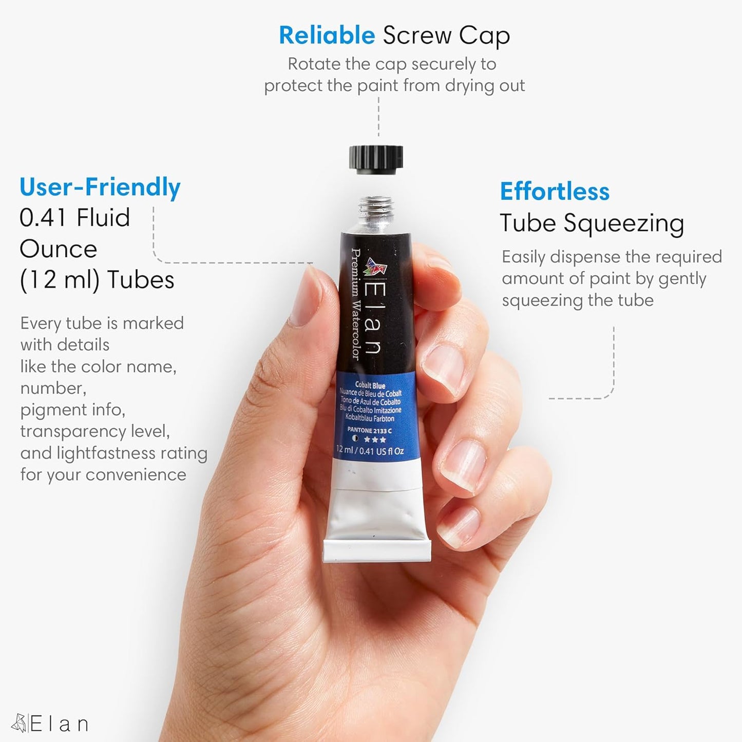 Elan Professional Watercolor Paint Set, 24 Liquid Watercolor Paint Tubes 0.4fl oz, Non-Toxic Mini Tubes for Canvas & Crafts, Art Paints for Adults