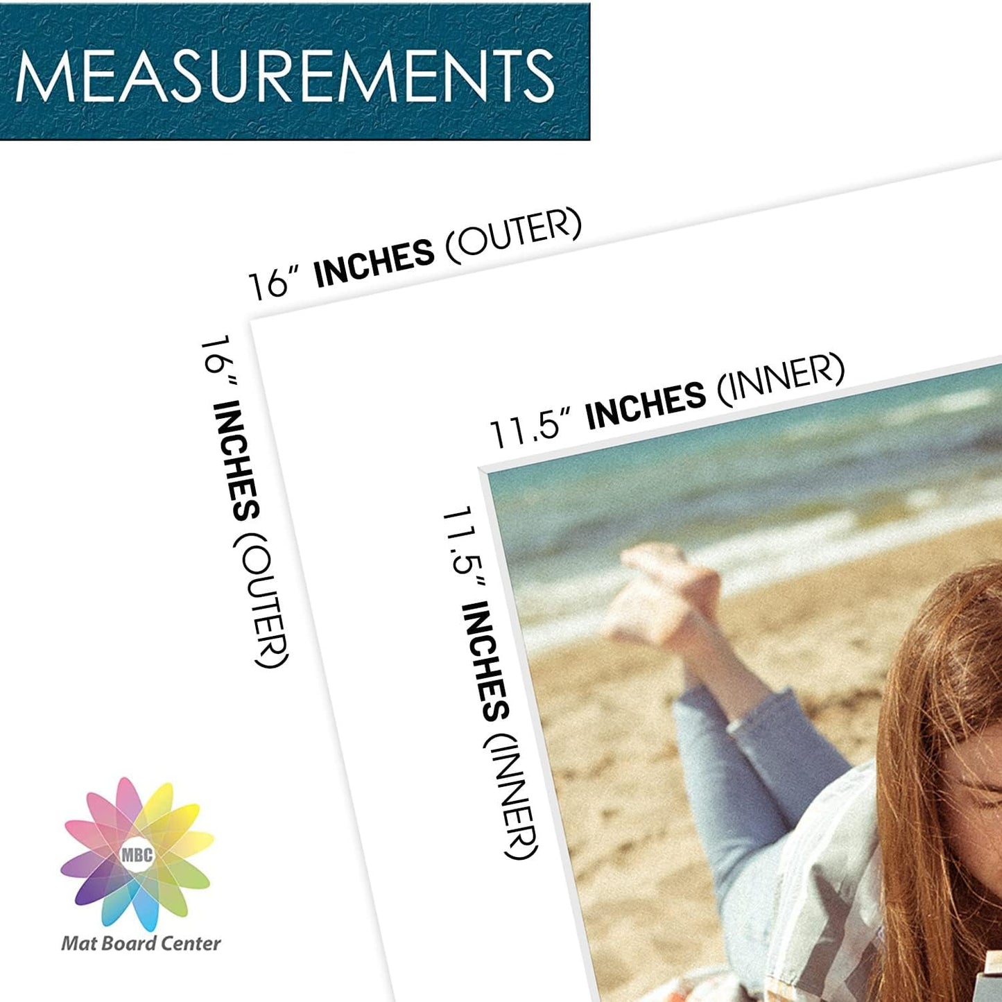 Mat Board Center, Pack of 20, 16x16 for 12x12 White Photo Picture Mats - Acid Free, 4-ply Thickness, White Core - for Pictures, Photos, Framing